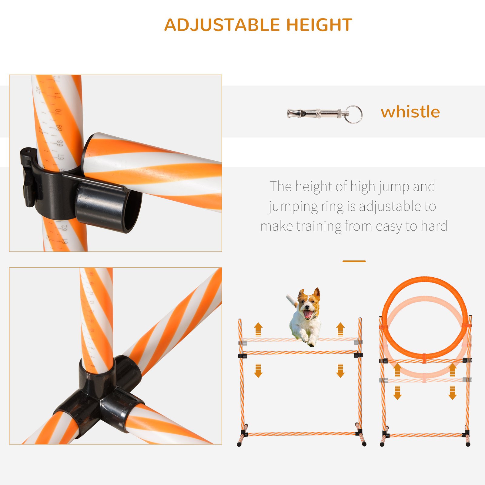 Dog Agility Equipment Pet Training Set with Adjustable Height Jump Ring Hurdle Whistle Weave Poles Square Pause Box Carry Bag - Image 5