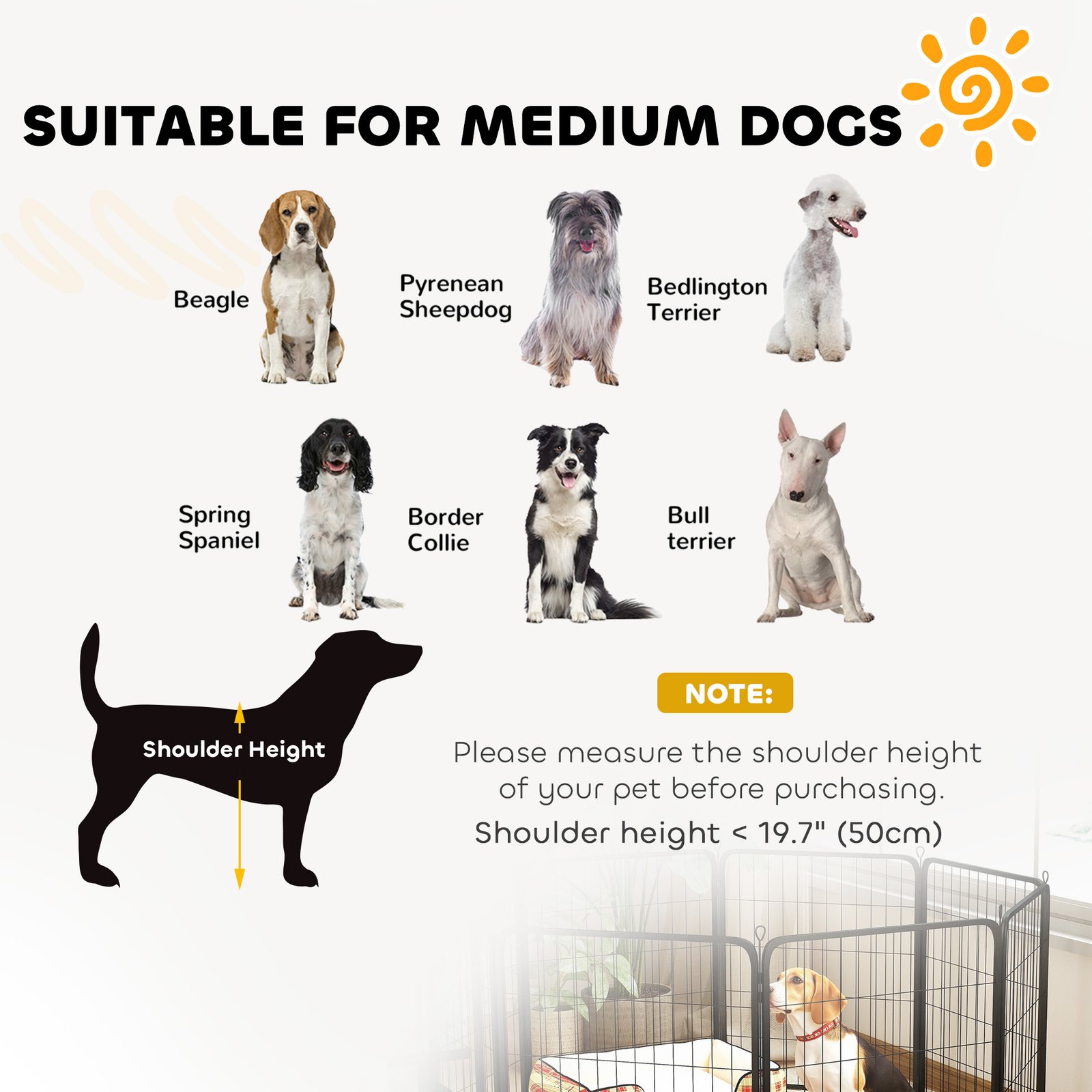 Eight-Panel Dog Playpen with Door, for Large Dogs, Indoors, Outdoors, 80cm Tall, Black - Image 7