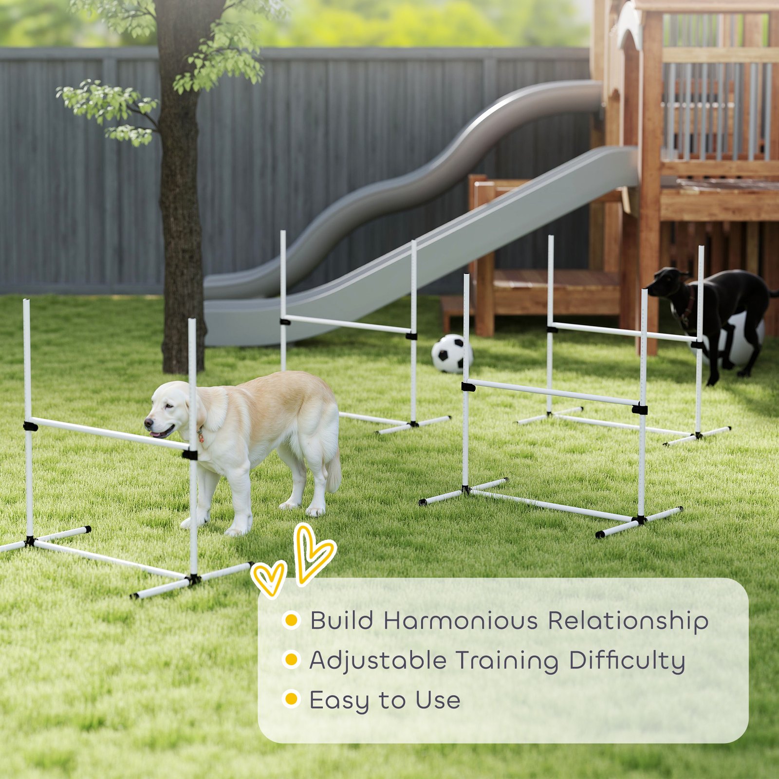 4 Pieces Dog Agility Training Equipment, Adjustable Height Jumps Hurdle with Carrying Bag for Outdoor, White