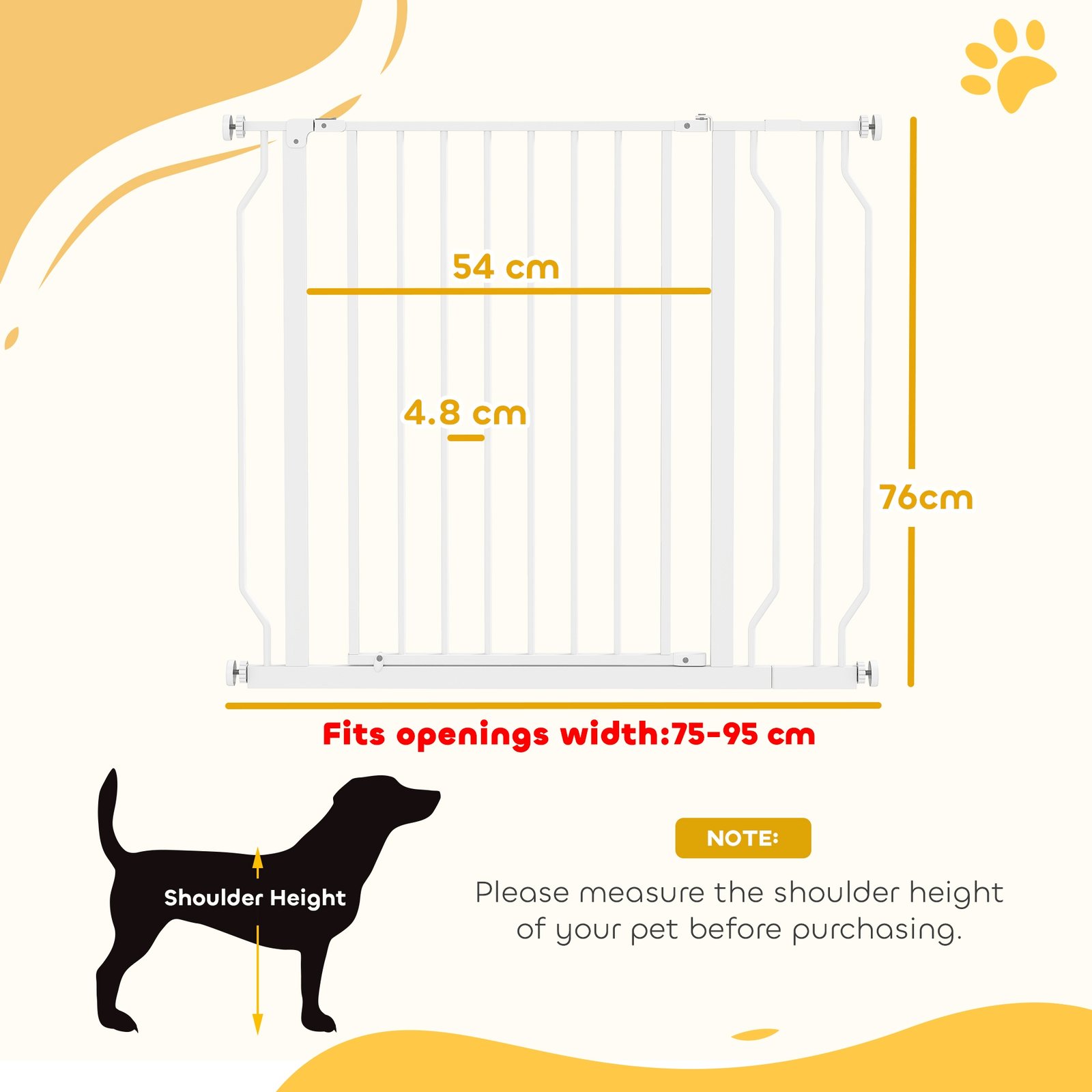 Wide Dog Safety Gate, with Door Pressure, for Doorways, Hallways, Staircases - White