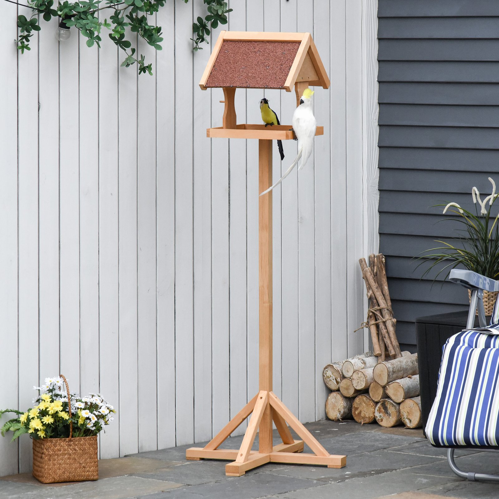 Wooden Bird Table Wild Bird Feeding Station Freestanding Feeder for Garden Outdoor 55 x 55 x 144cm - Image 9