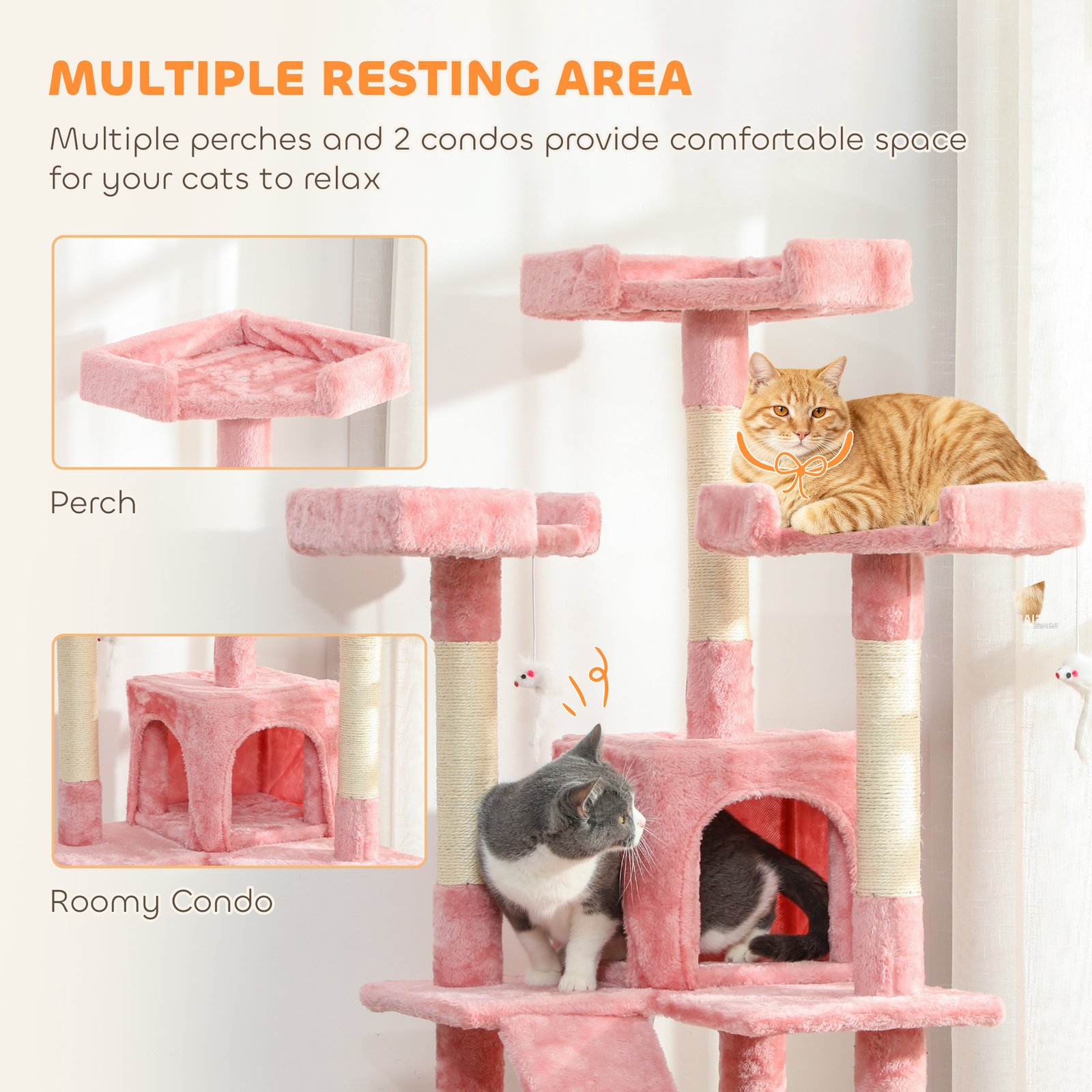 173cm Cat Tree Scratching House, Activity Play Centre, Pink