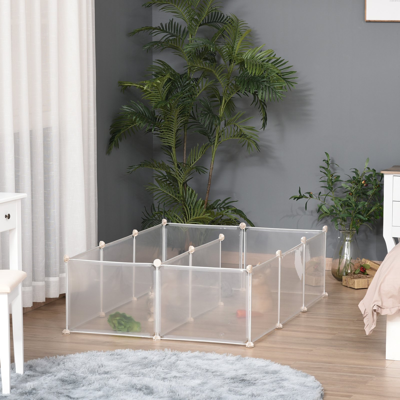 Pet Playpen DIY Small Animal Cage Open Enclosure Portable Plastic Fence 12 Panels for Hedgehog Guinea Pig White