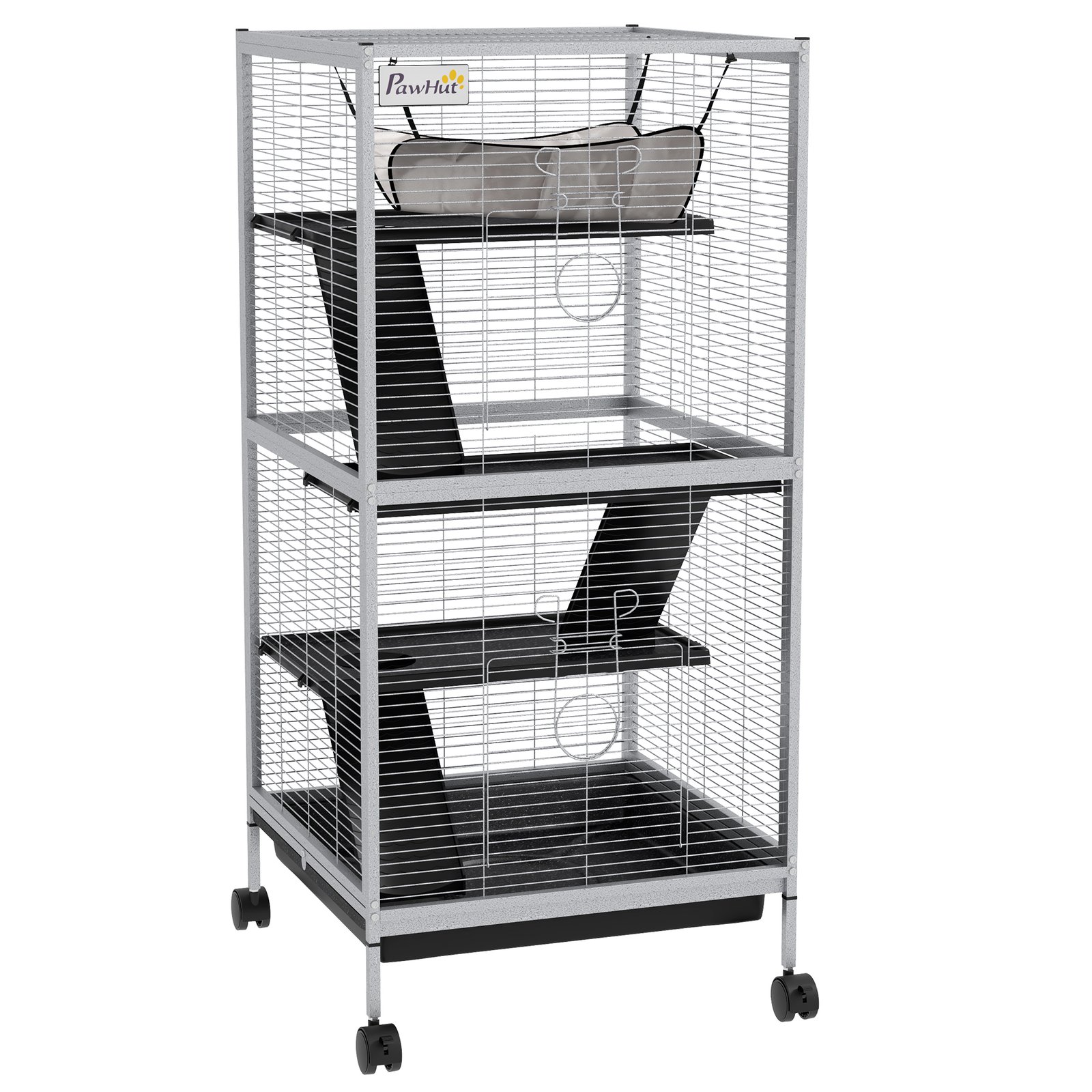 Small Animal Cage Pet Play Enclosure with Wheels Platforms Light Grey