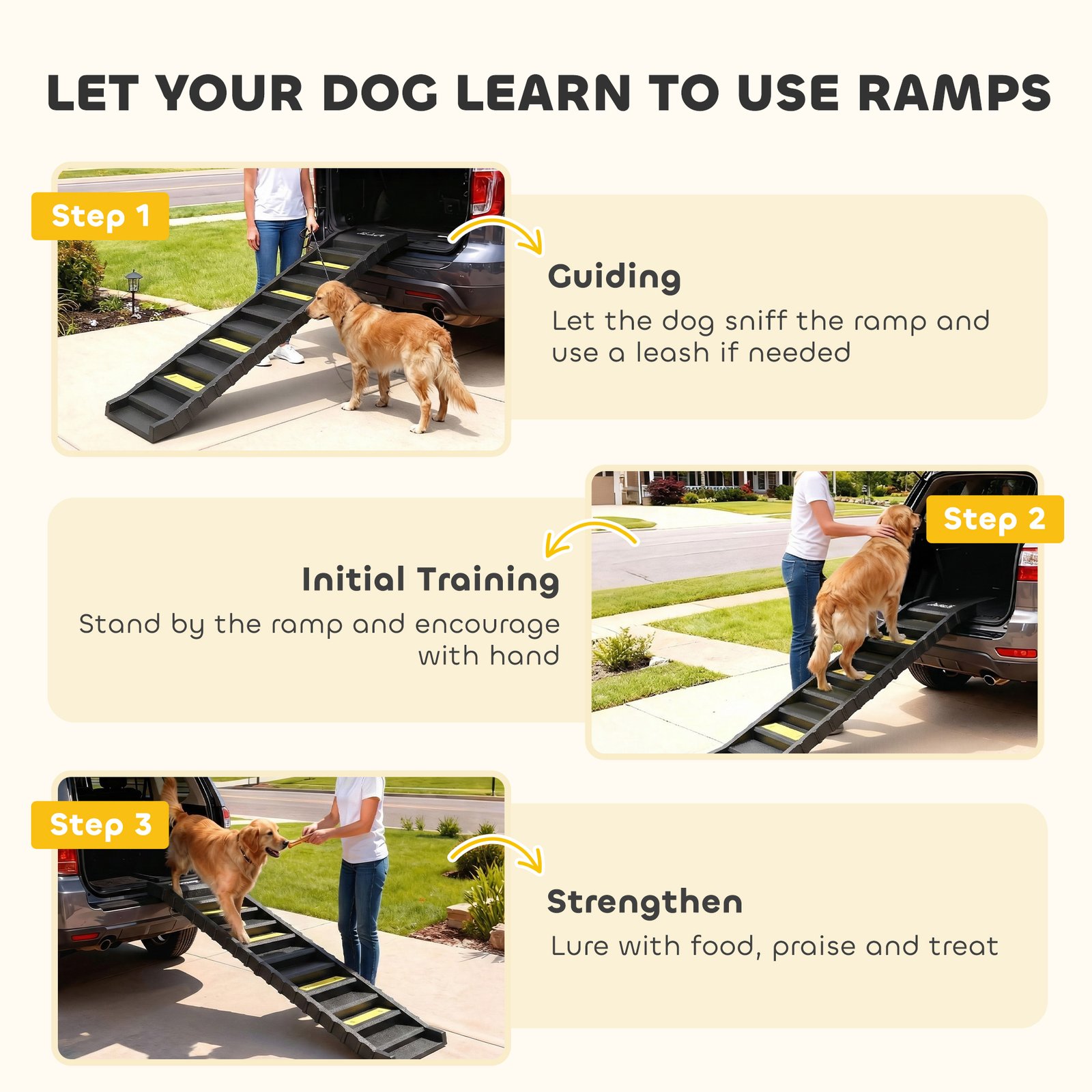 Dog Car Ramp with Anti-Slip Steps, 10-Steps Pet Stairs for Pets to Access Cars and High Beds, Black