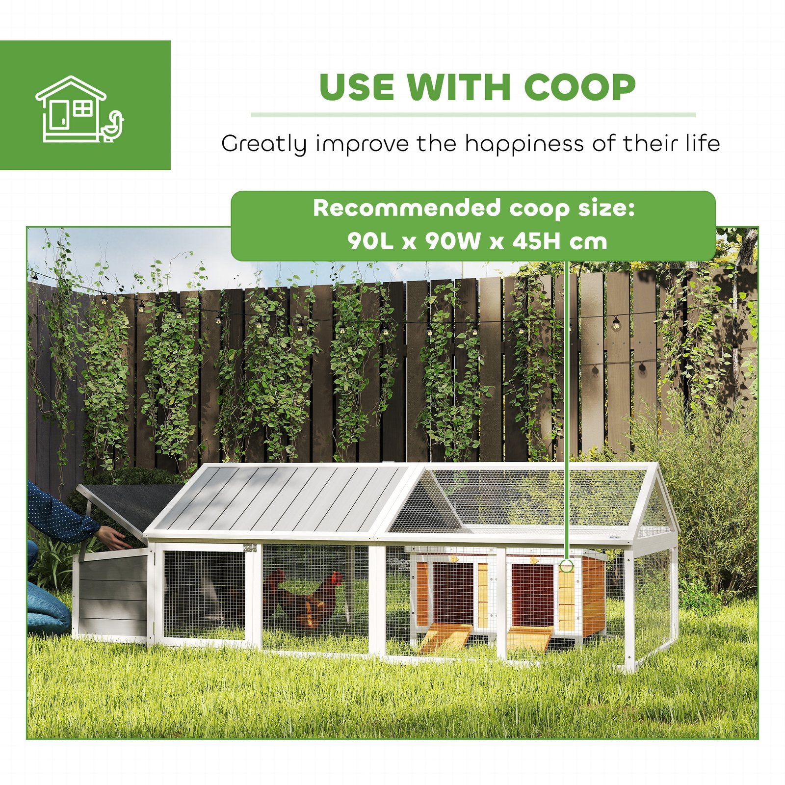 Wooden Chicken Coop with Nesting Box, Openable Roof, for 4-8 Chickens, White - Image 6