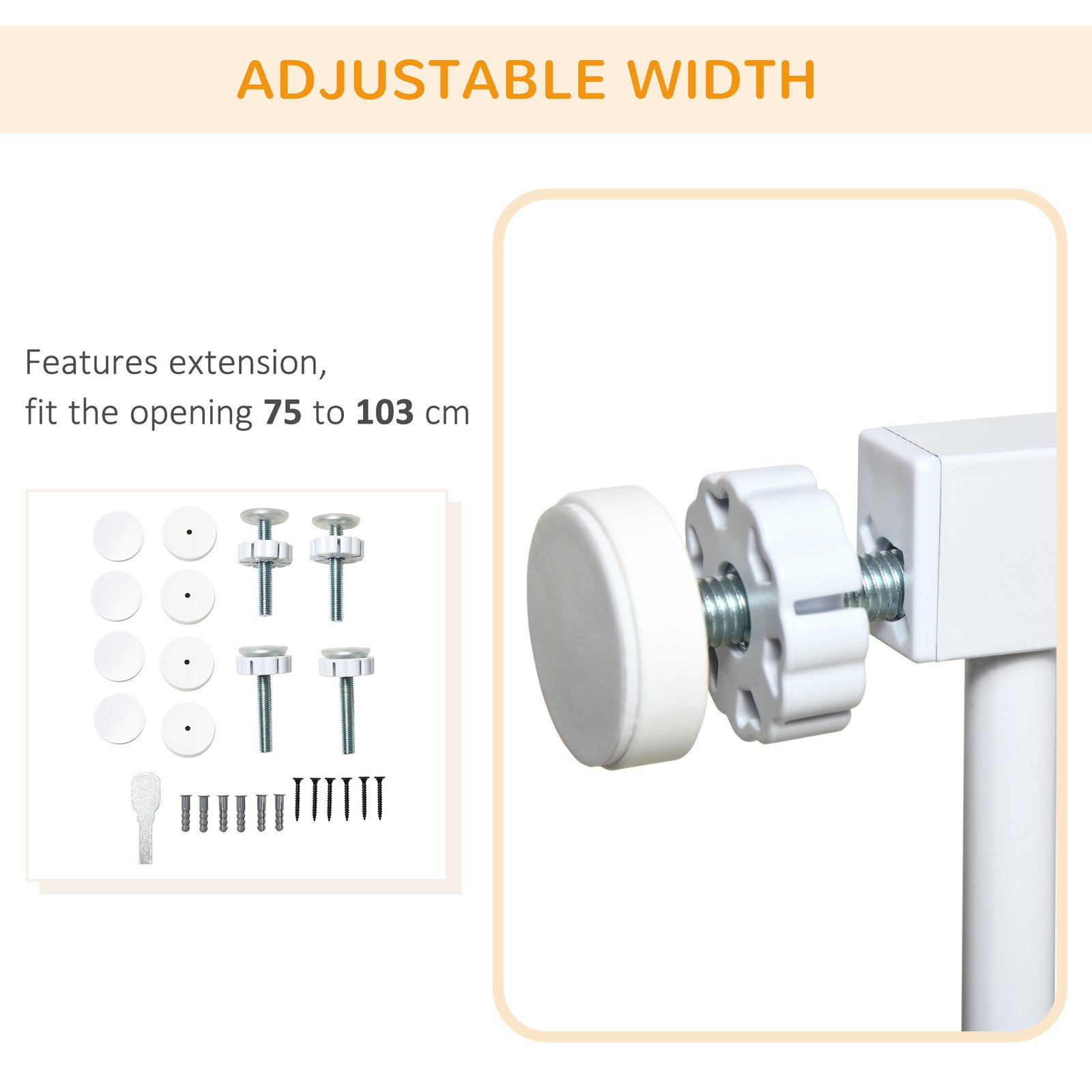 Pet Safety Gate, for Doorways, Staircases, Hallways, with Extensions Kit, 75-103cm - White - Image 6