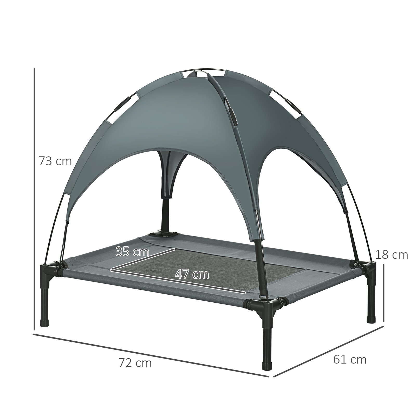 Outdoor Dog Bed with Removable Canopy, Portable Raised Dog Bed for Camping, Garden & Beach, Water-Resistant UV-Protection Mesh Pet Cot Sun Lounger, for Medium Pets, 76 x 61 x 73 cm, Grey - Image 3