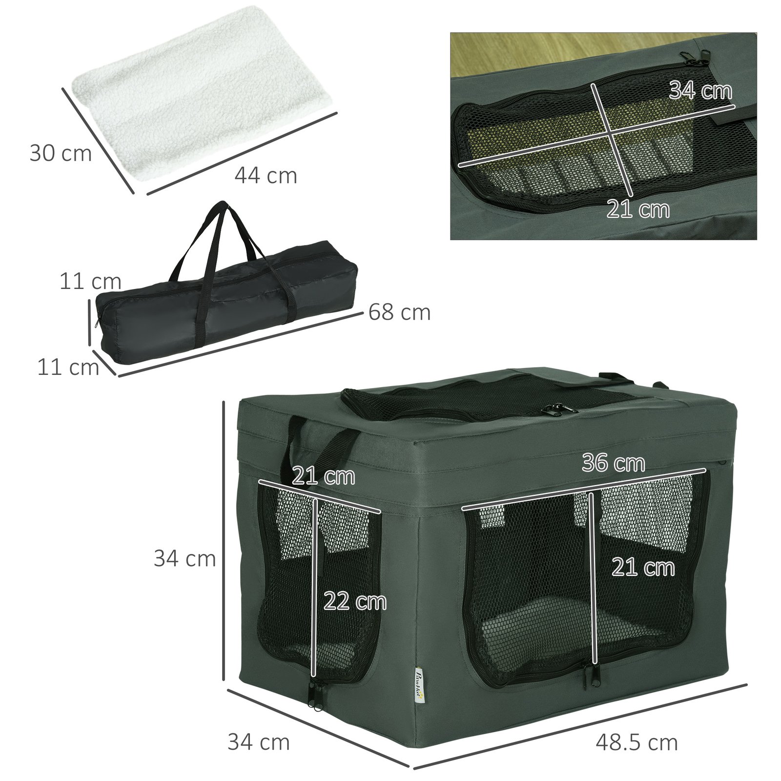 48.5cm Pet Carrier, with Cushion, for Miniature Dogs - Grey