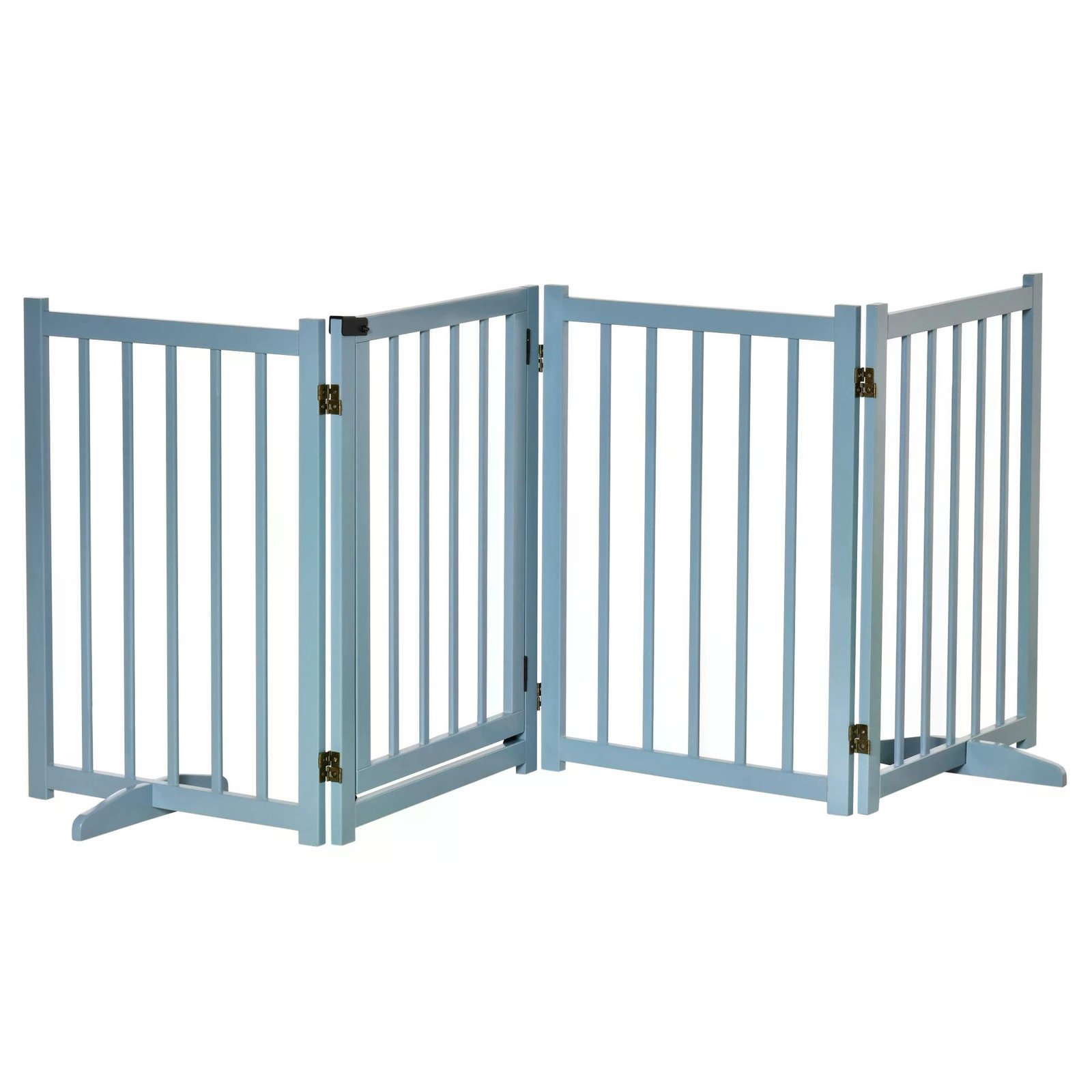 Pet Gate Wooden Foldable Dog Safety Barrier w/ 4 Panels for Small and Medium Dogs Blue