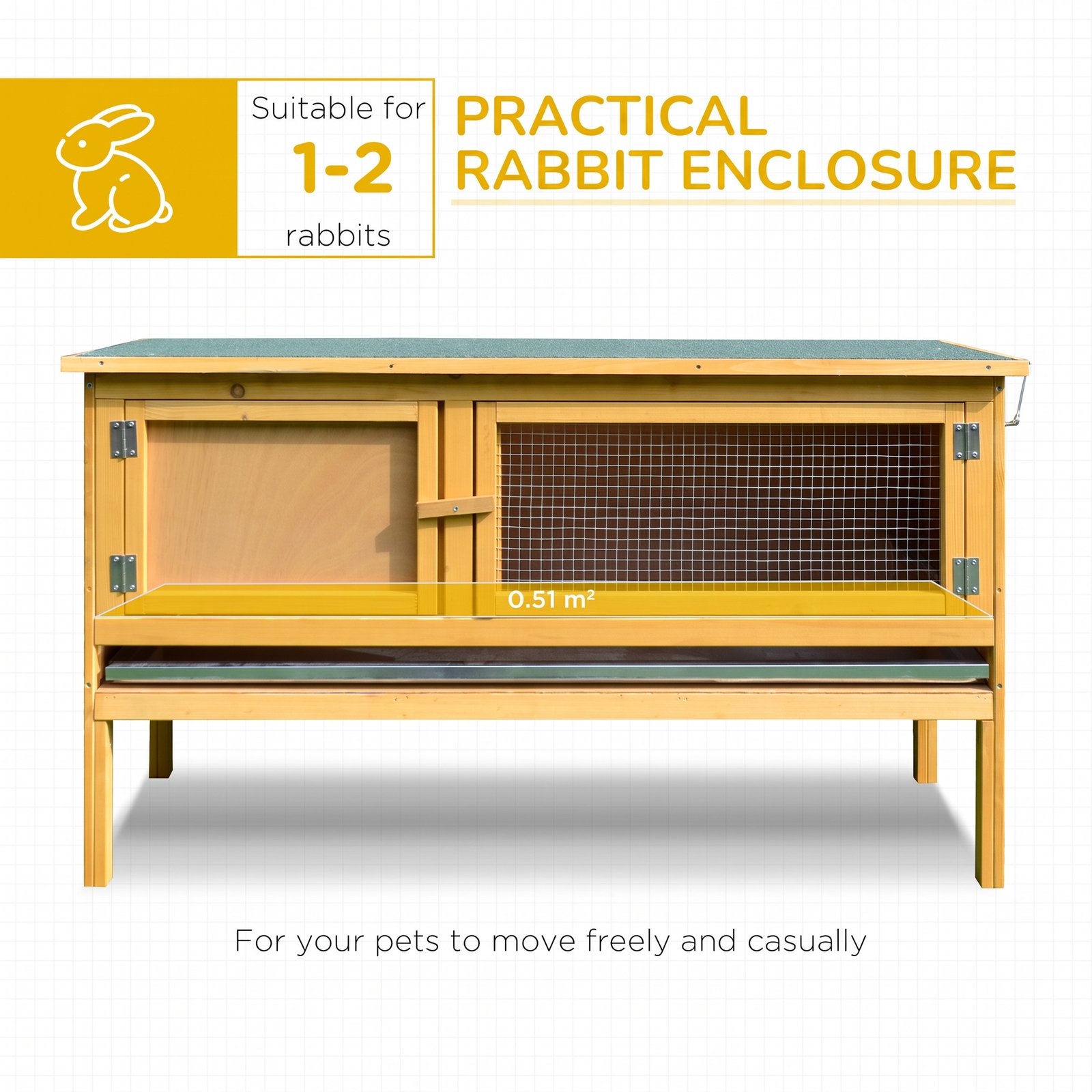 Rabbit Hutch Outdoor Guinea Pig Hutch House Small Animal Bunny Cage w/ Openable Roof, 115 x 44 x 65 cm
