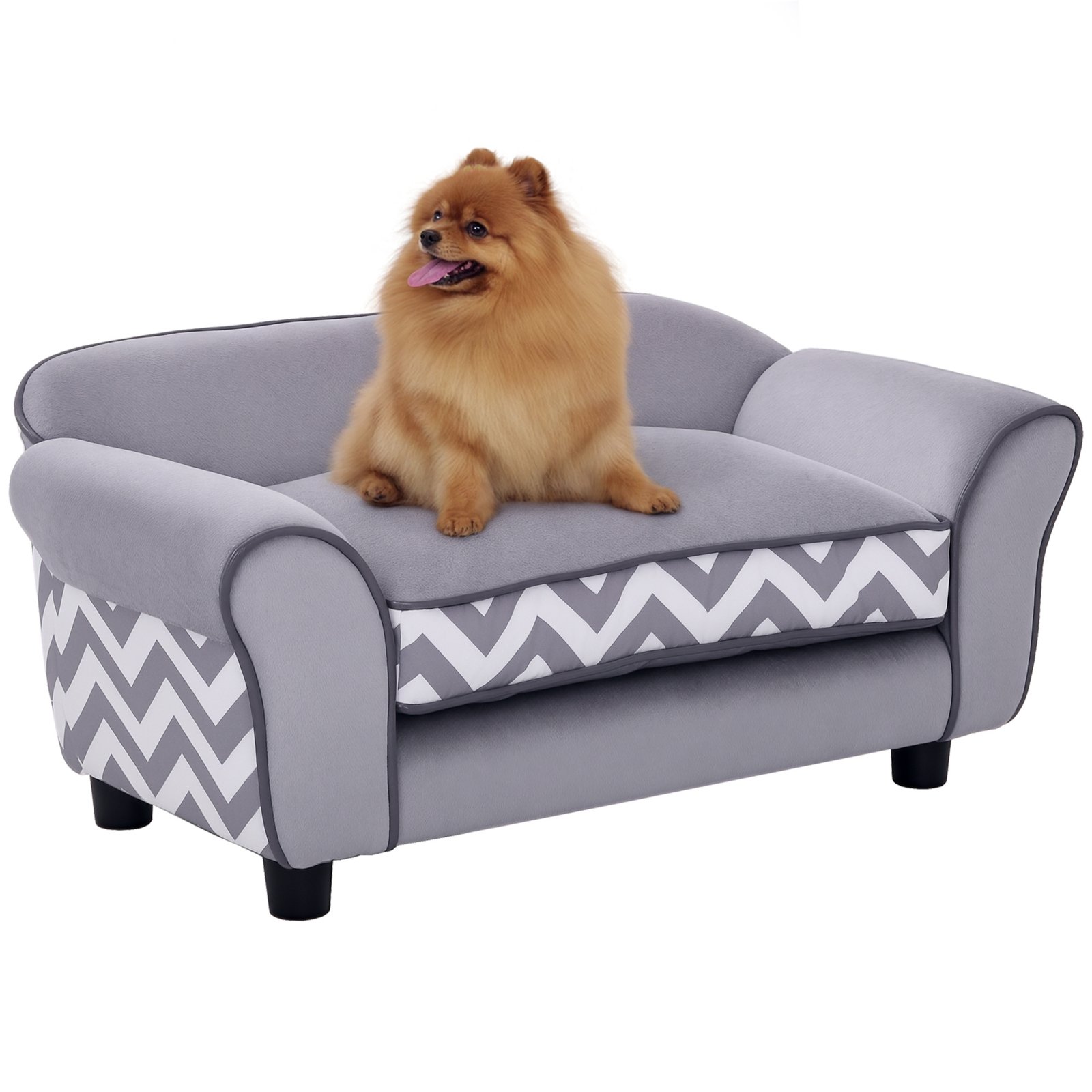 Dog Sofa Bed for XS-Sized Dogs, Cat Sofa with Soft Cushion, Pet Chair Lounge with Washable Cover, Removable Legs, Wooden Frame - Grey