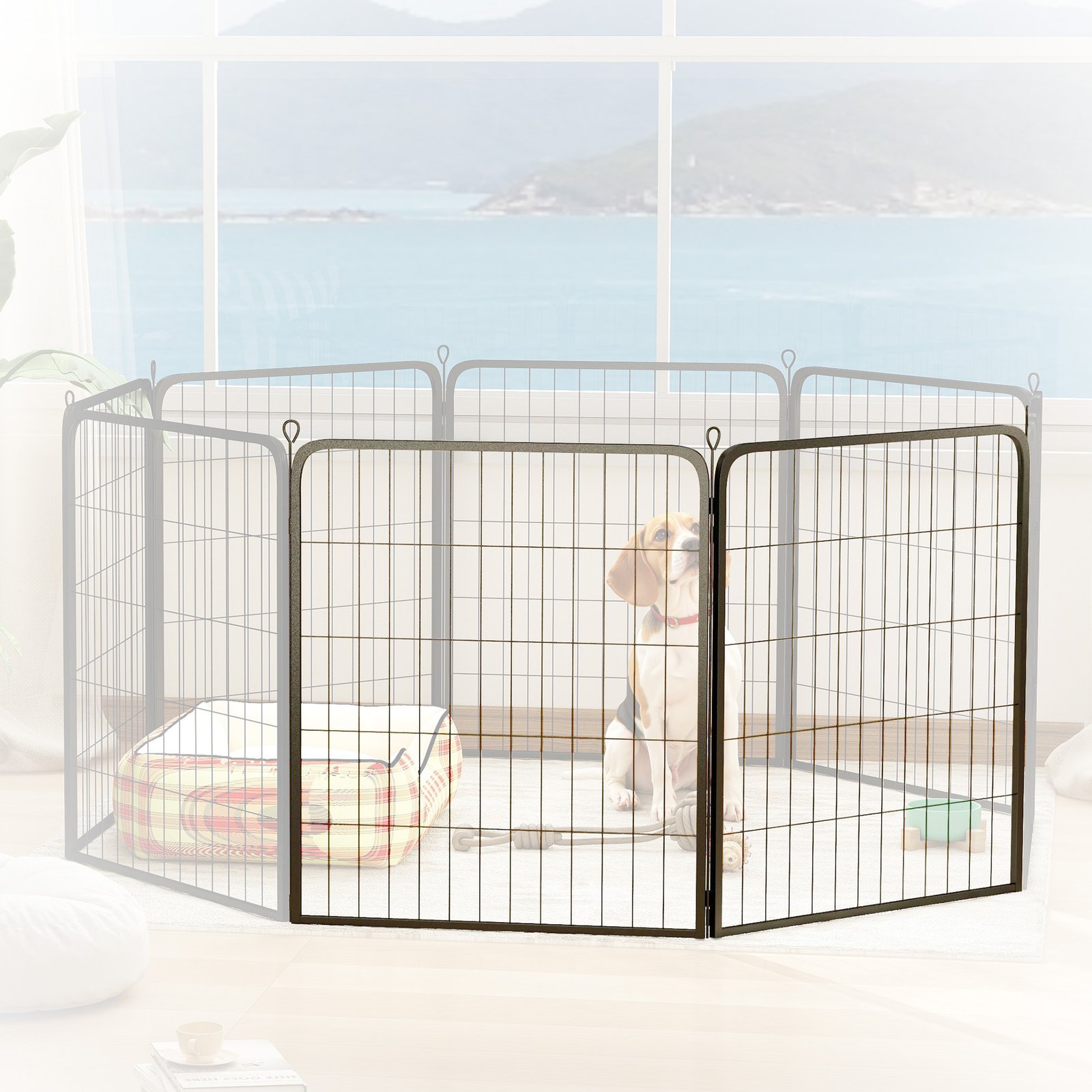 Two-Piece Dog Pen Expansion Pack for Medium Dogs, 80cm Tall Animal Pen with Three Connecting Stakes