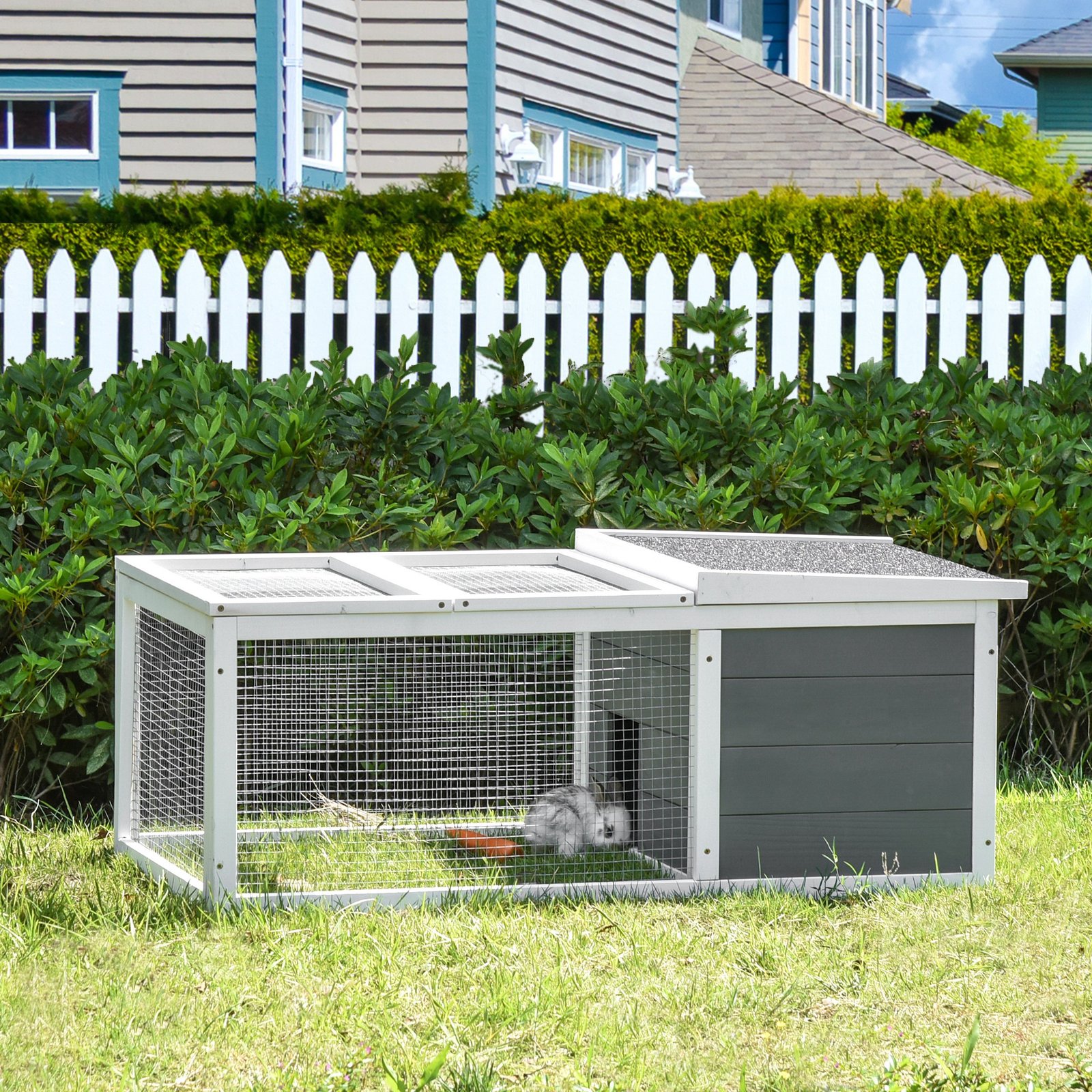 Rabbit Hutch Guinea Pig Hutch Wooden Small Animal Cage Rabbit Run Duck Enclosure with Openable Roof for Indoor Outdoor Easy to Clean 115 x 66 x 47.5 cm