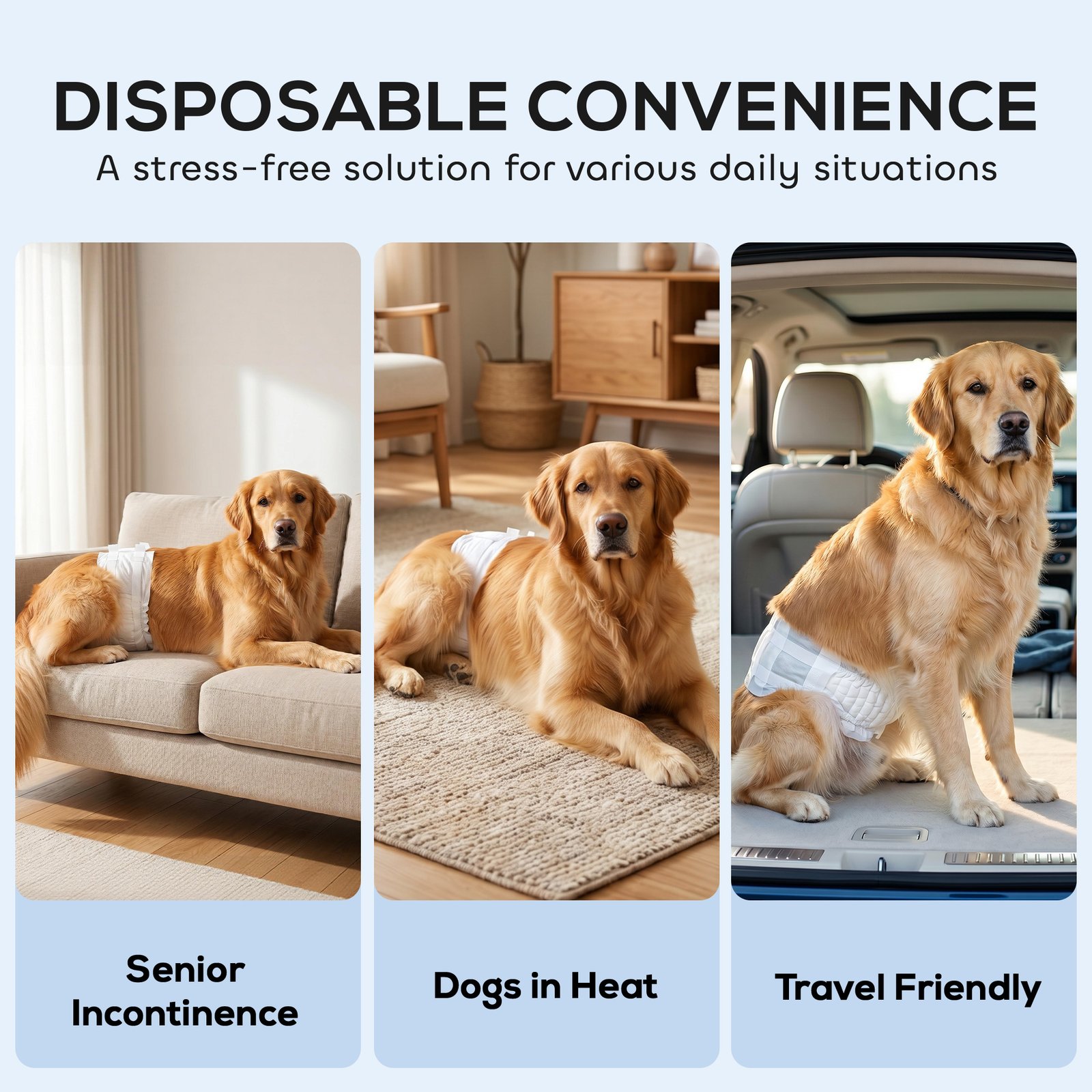 Dog Diapers Super Absorbent Leak-Proof Dog Nappies for Male Dogs Size L 62-80 cm Waist - Image 7