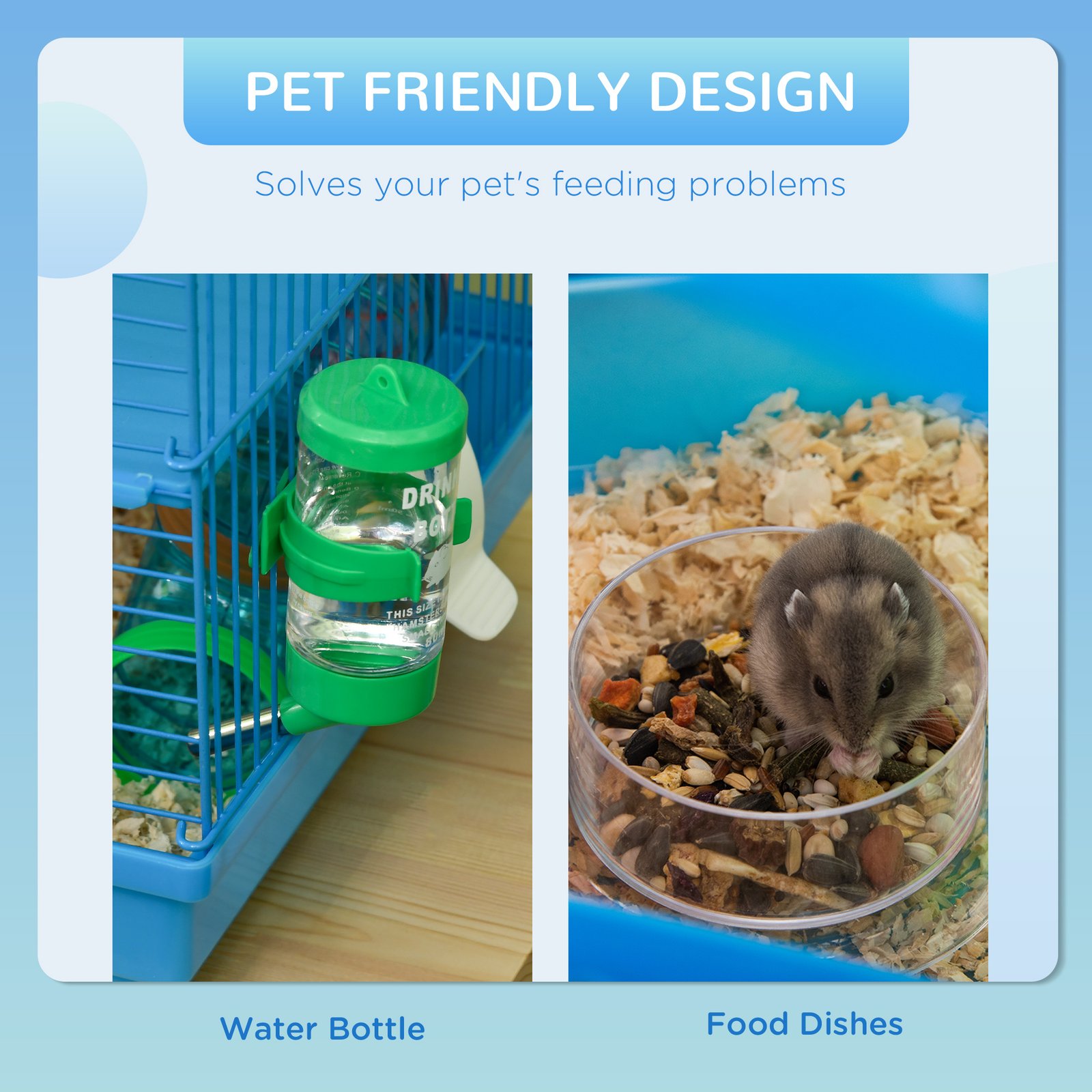 Hamster Cage, 5 Tier Carrier Habitat with Exercise Wheels Tunnel Tube Water Bottle Dishes House Ladder, Gerbil Cage for Dwarf Mice, Blue