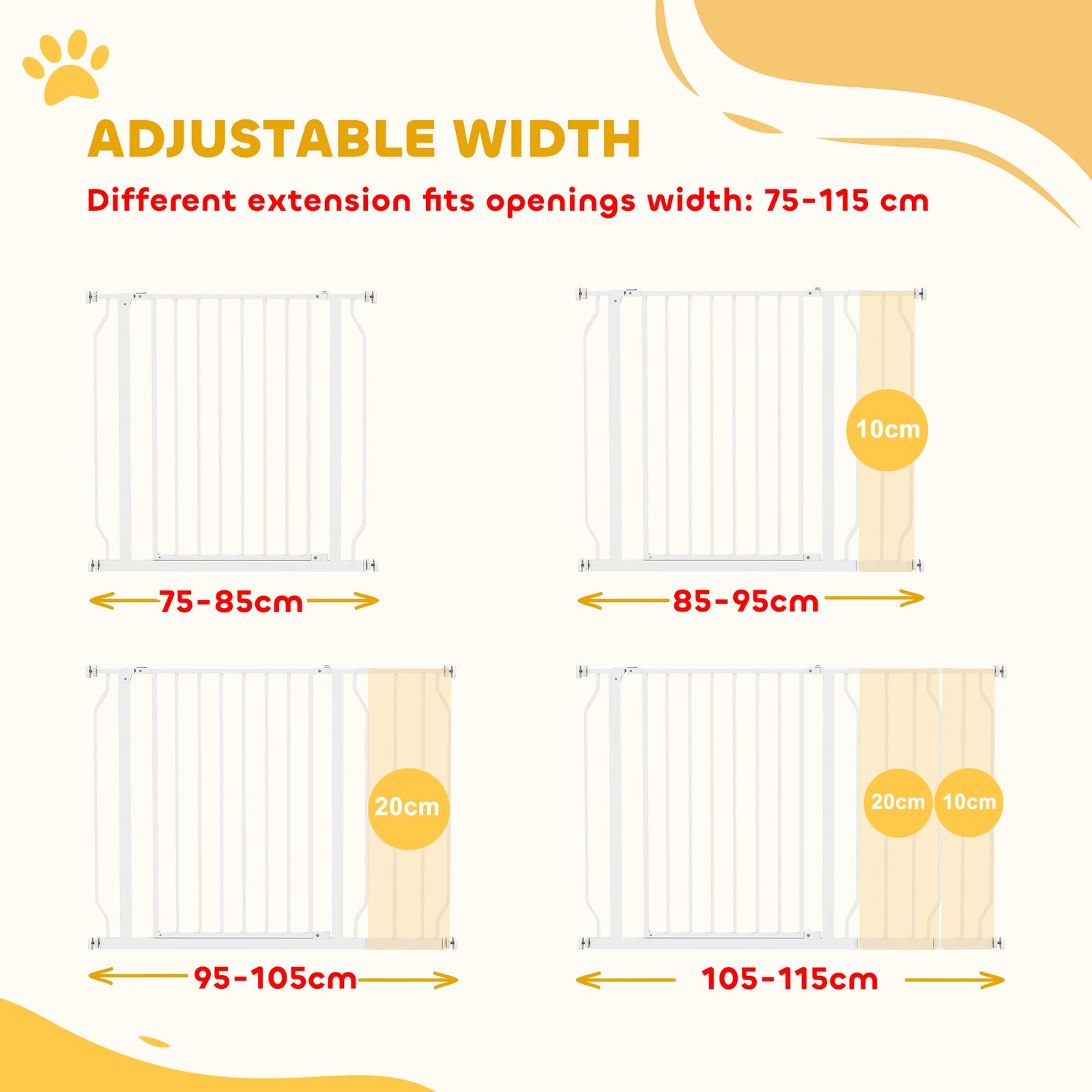 Wide Dog Safety Gate, with Door Pressure, for Doorways, Hallways, Staircases - White