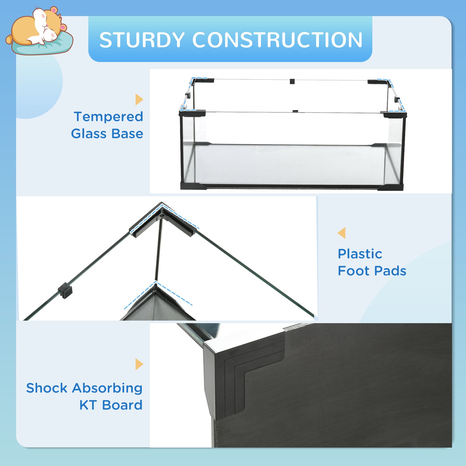 3 Tiers Hamster Cage, Gerbil Cage with Deep Glass Bottom, Non-Slip Ramps, Platforms, Hut, Exercise Wheels, Water Bottle, Dish, for Syrian Hamster, Dwarf Hamster, 76.5 x 48.5 x 54.5cm - Image 6