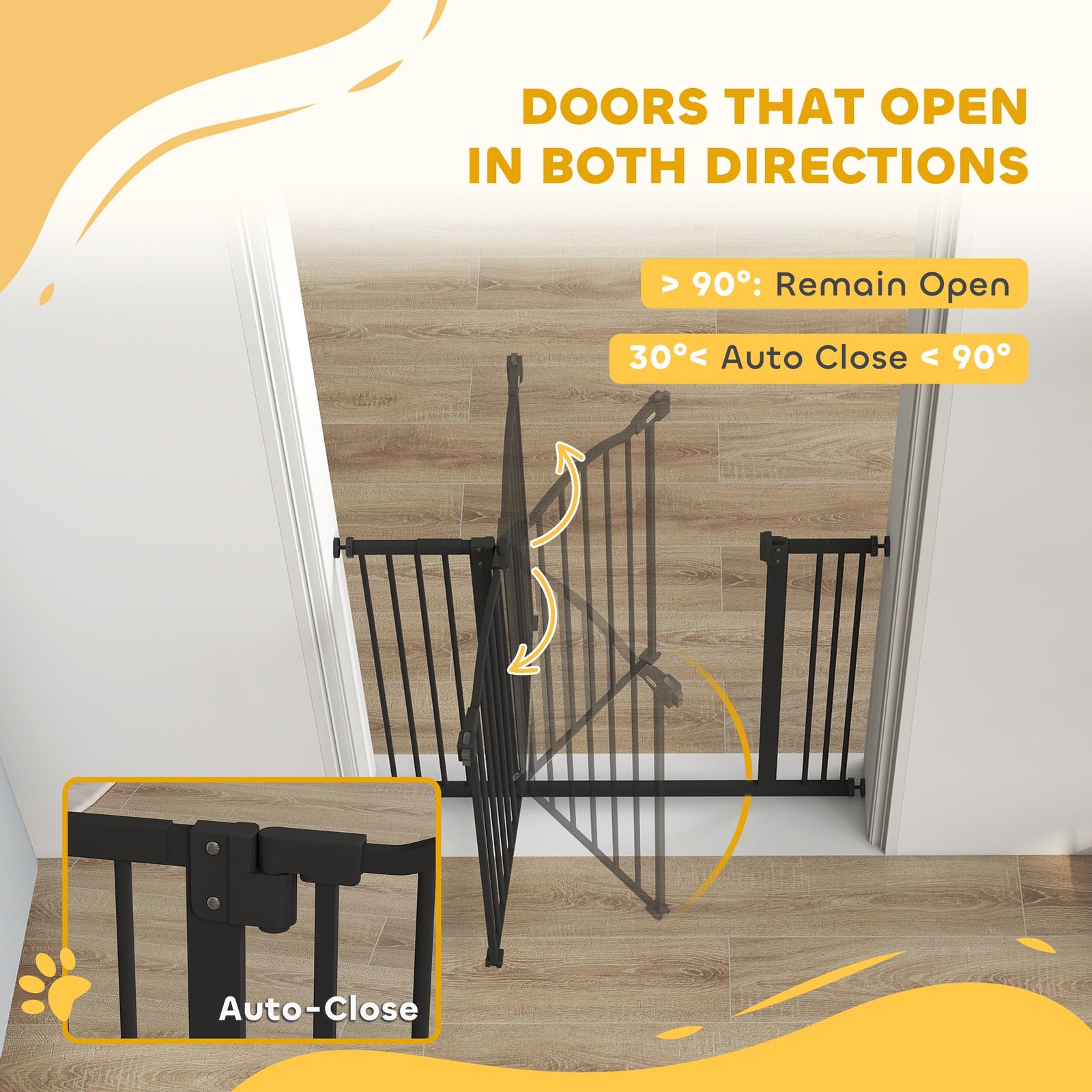 Metal 74-87cm Adjustable Pet Gate Safety Barrier w/ Auto-Close Door Black