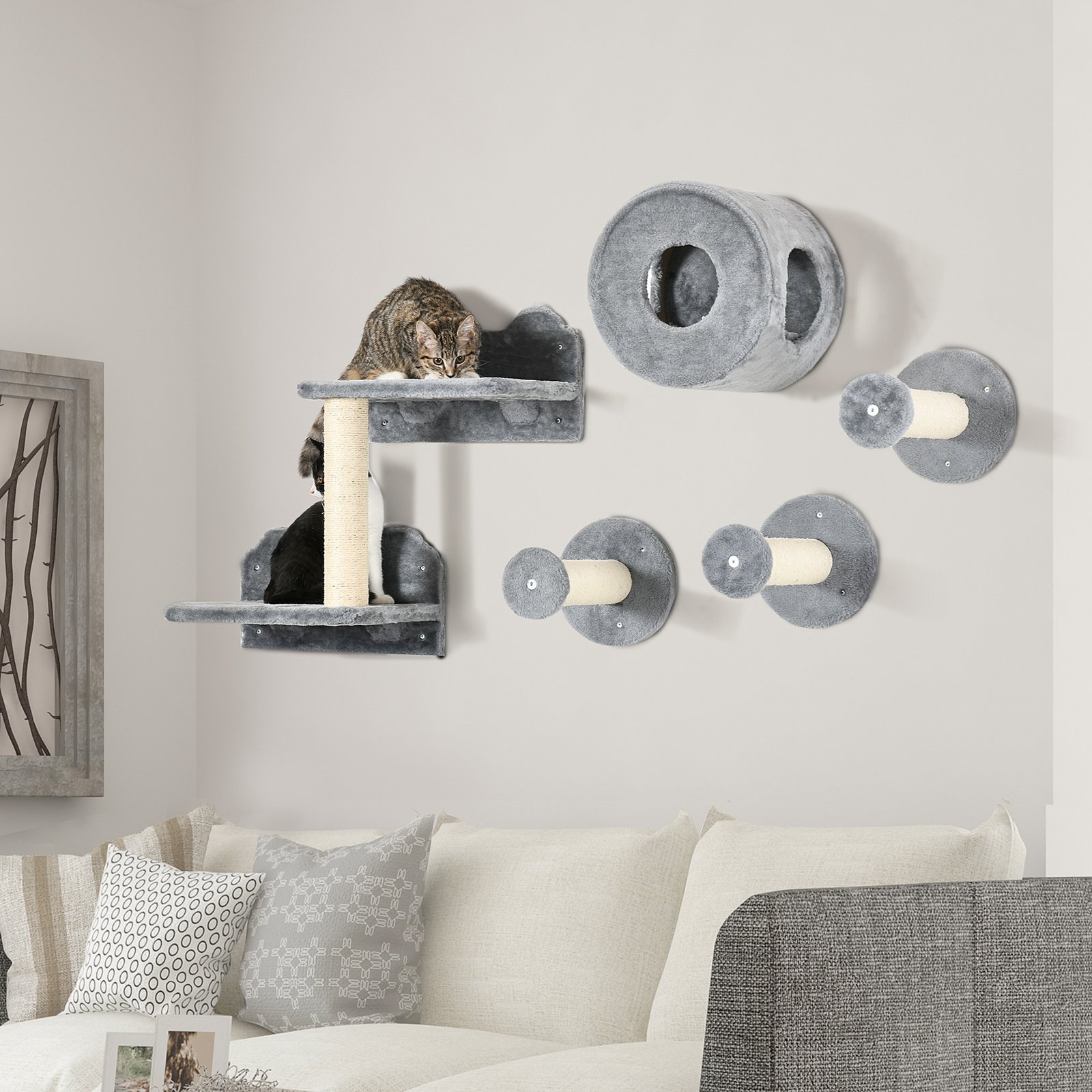 5PCs Cat Wall Furniture with Perch, Cat House, Scratching Post - Image 9