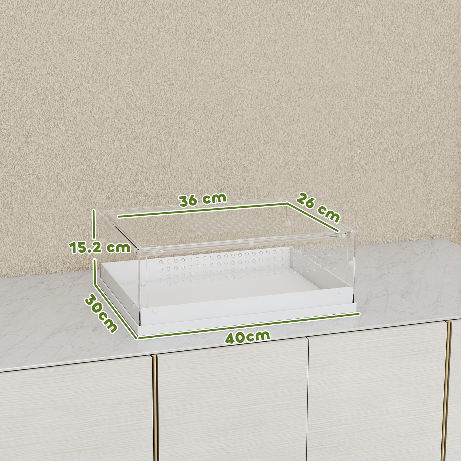 Acrylic Reptile Terrarium with Top Sliding Door, Vents, for Snake, Frog, Spider, Gecko, Tarantula, 40 x 30 x 15 cm