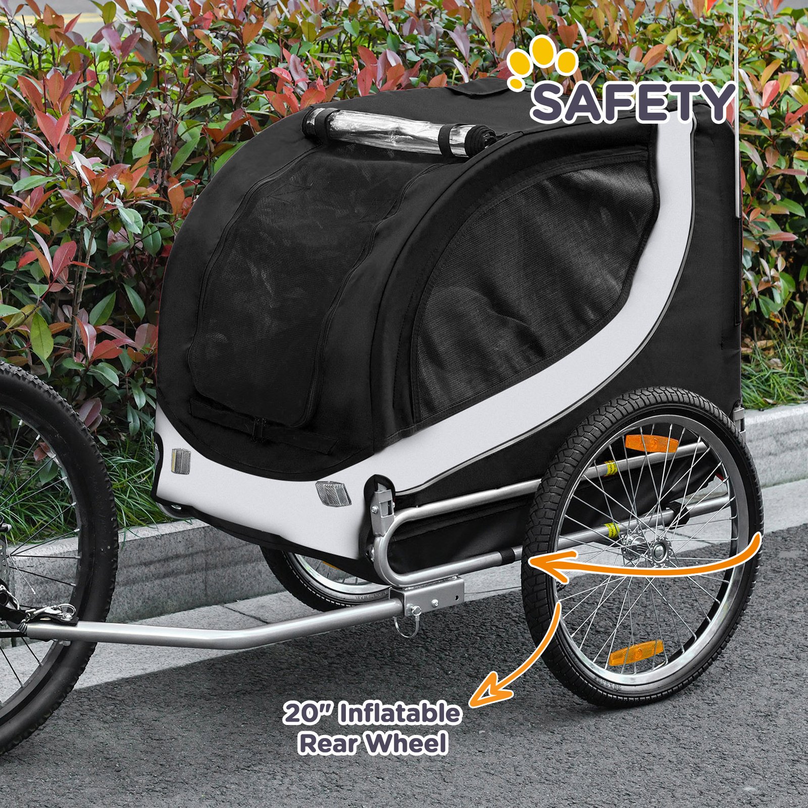 Steel Dog Bike Trailer Pet Cart Carrier for Bicycle Kit Weather Resistant w/ Hitch Coupler Travel White and Black