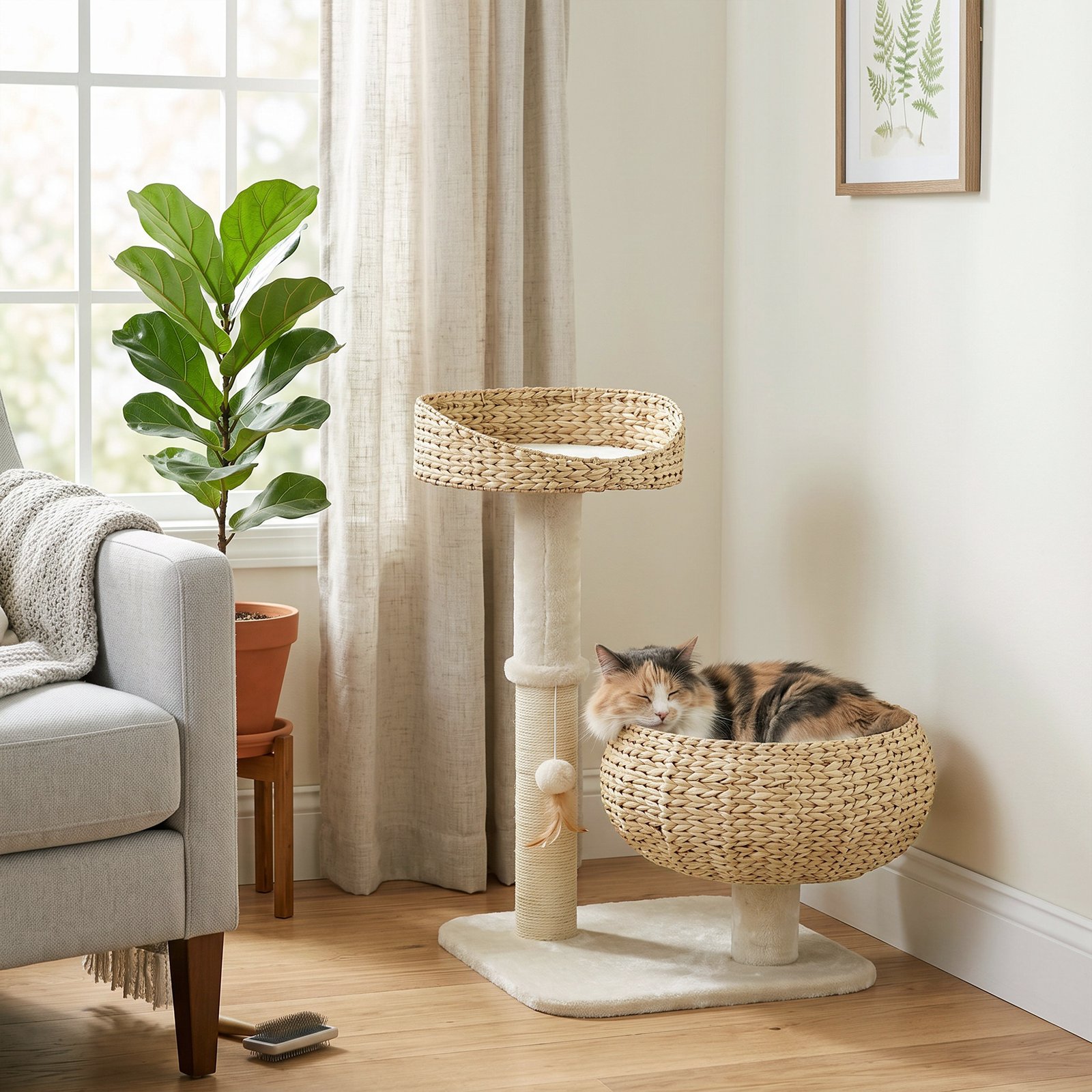 72cm Cat Tree Kitten Tower, with Sisal Scratching Post, Two Beds, Toy Ball