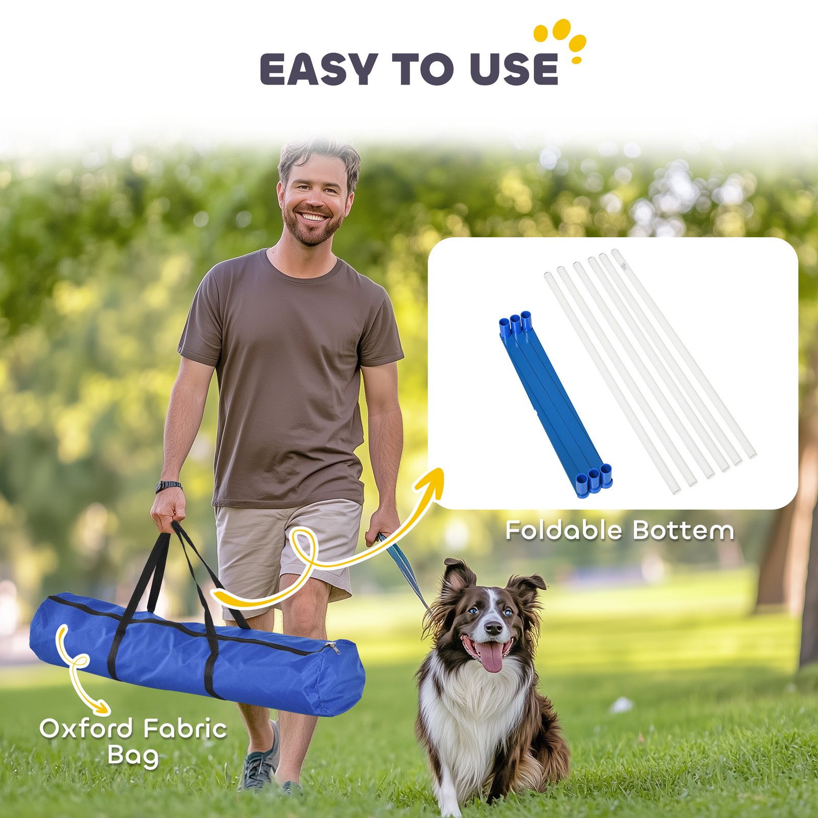Dog Agility Equipment Training Adjustable Obstacle Course Set with 6 Weaves Poles Storage Bag for Pet Outdoor Games Exercise