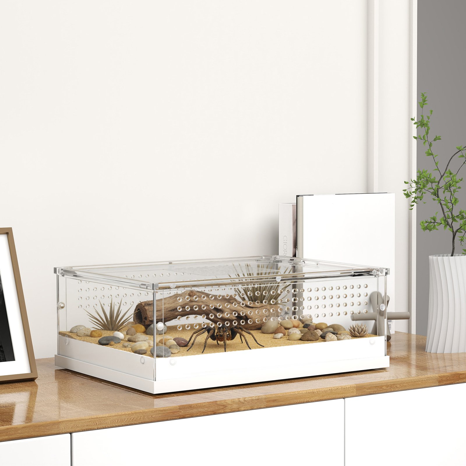 Acrylic Reptile Terrarium with Top Sliding Door, Vents, for Leopard Gecko, Hognose Snake, Tarantula