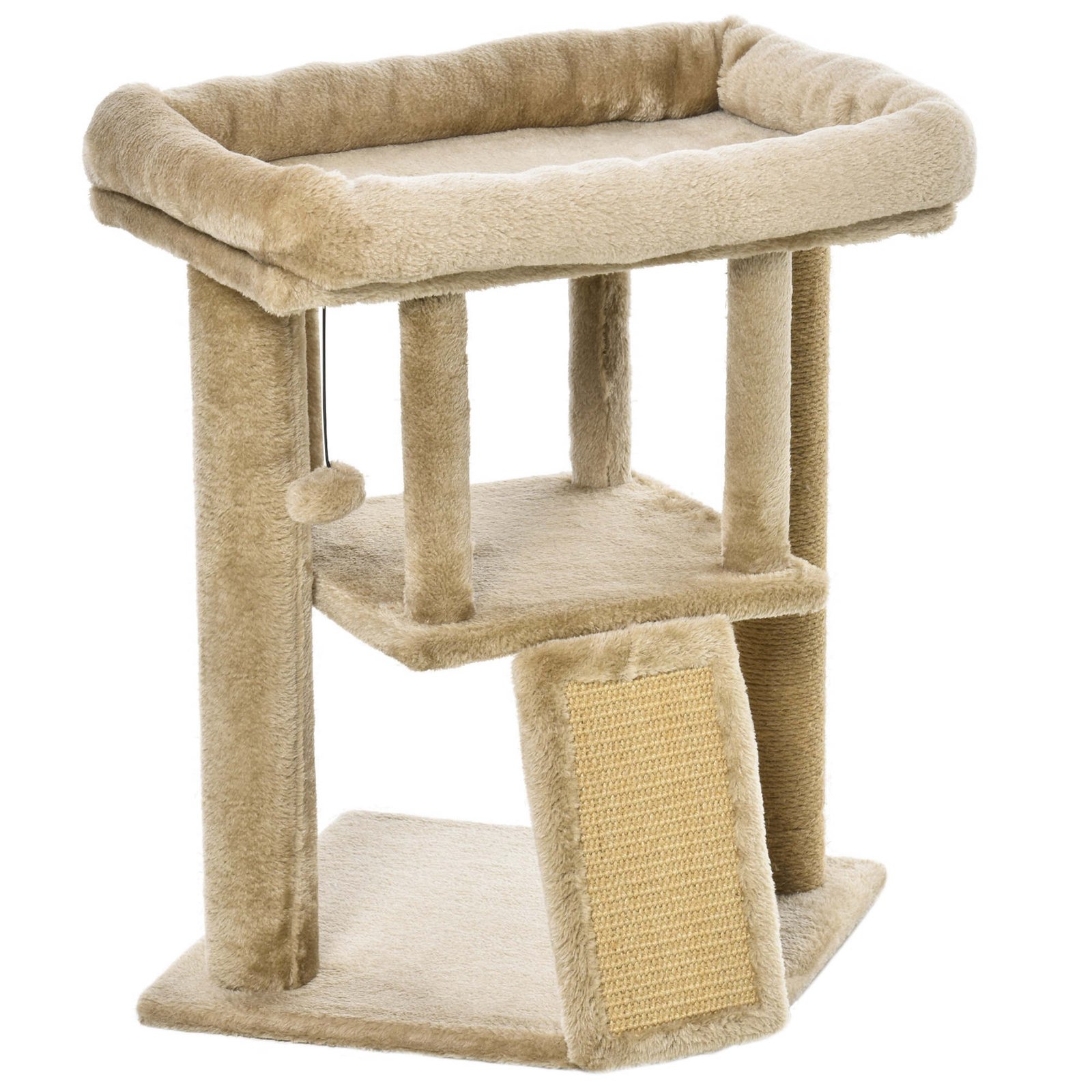 Cat Tree Tower for Indoor Cats Cat Scratching Post Climbing Activity Centre w/Jute Scratching Pad, Toy Ball, Cat House - Coffee