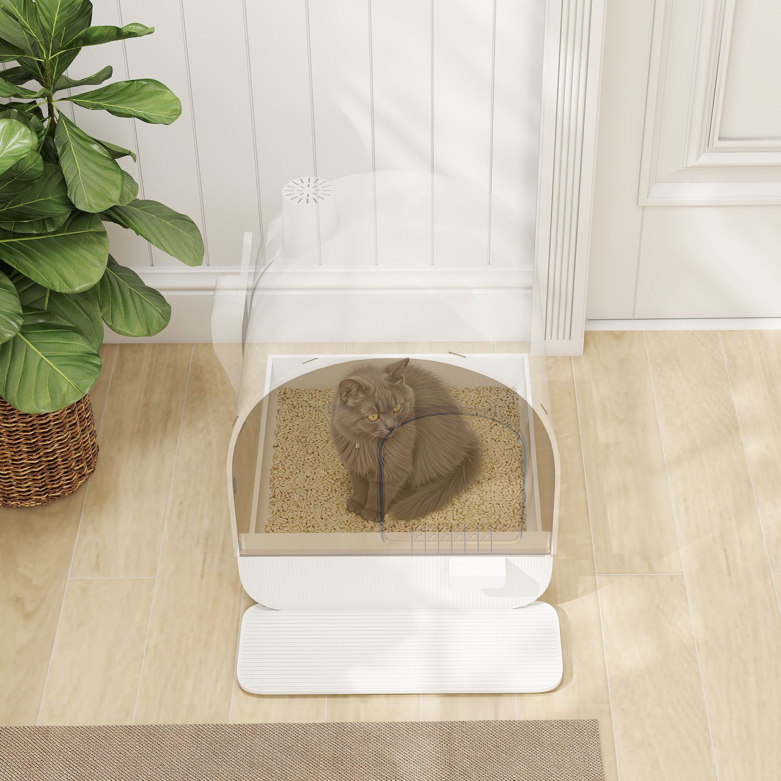 Hooded Cat Litter Box, Kitten Litter Tray, with Lid, Scoop, Filter, Flap Door