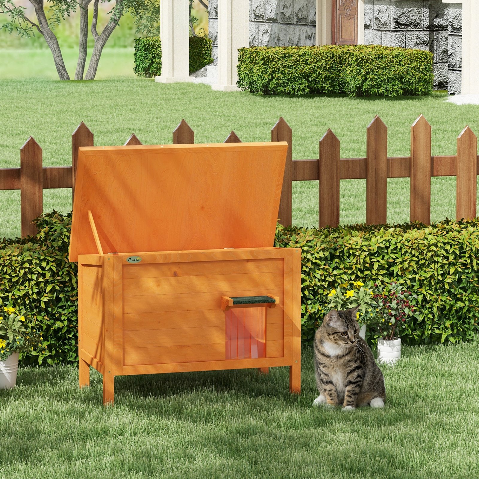 Feral Cat House, Wooden Insulated with Removable Floor, Water-Resistant Openable Roof - Orange - Image 9