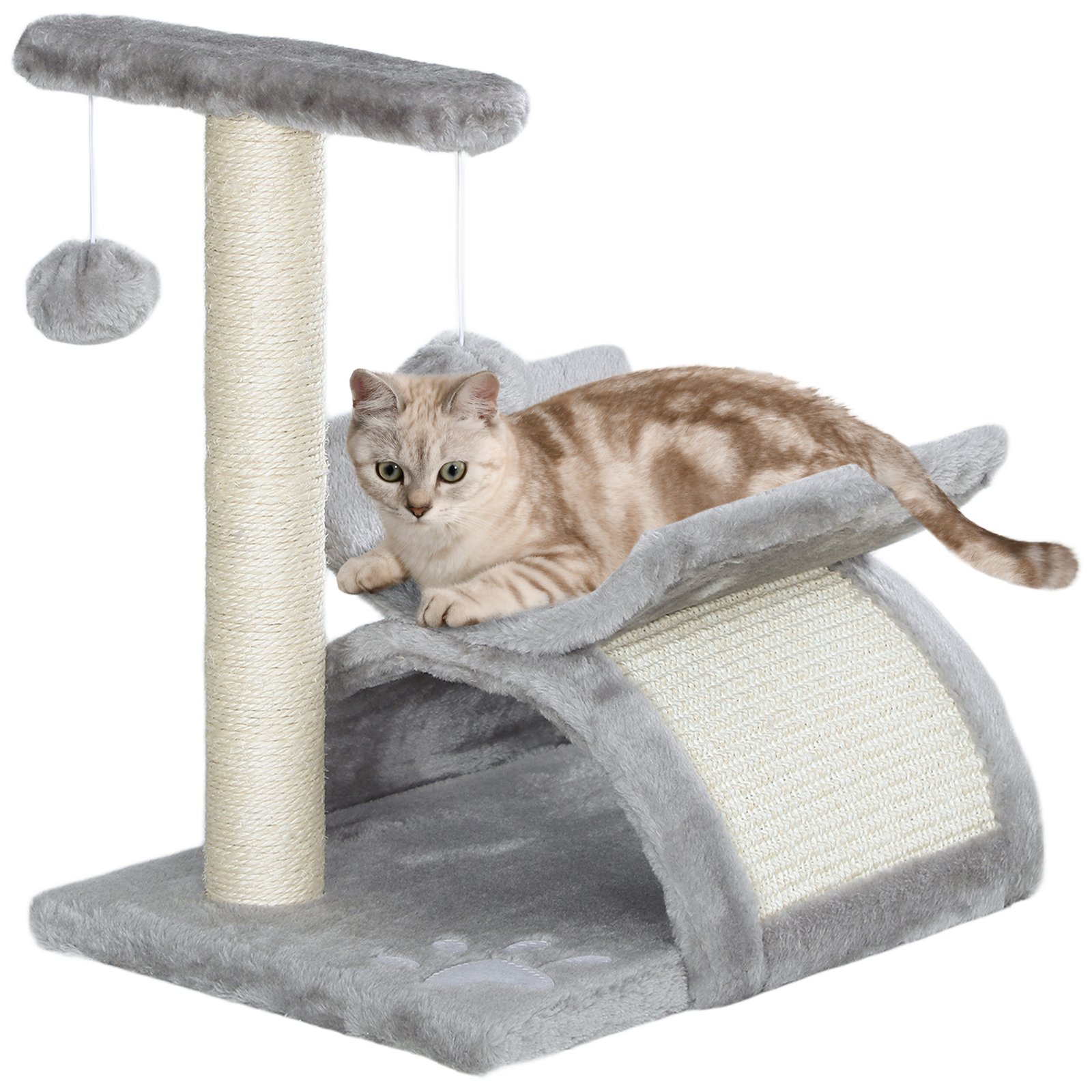 Cat Tree, Cat Tower for Kittens with Rotatable Top Bar, Sisal Scratching Post, Tunnel, Dangling Balls - Grey