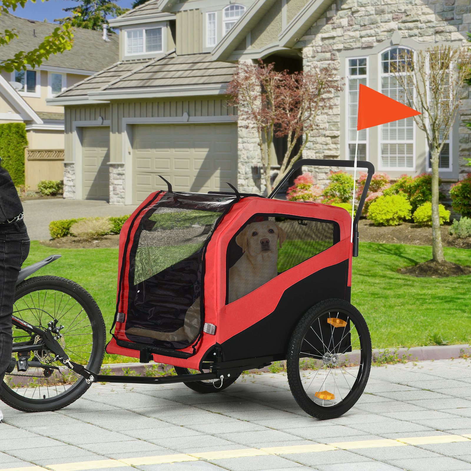 2 in 1 Dog Bike Trailer Pet Stroller for Large Dogs with Hitch, 20" Wheels, Pet Bicycle Cart Trolley Carrier for Travel, Red