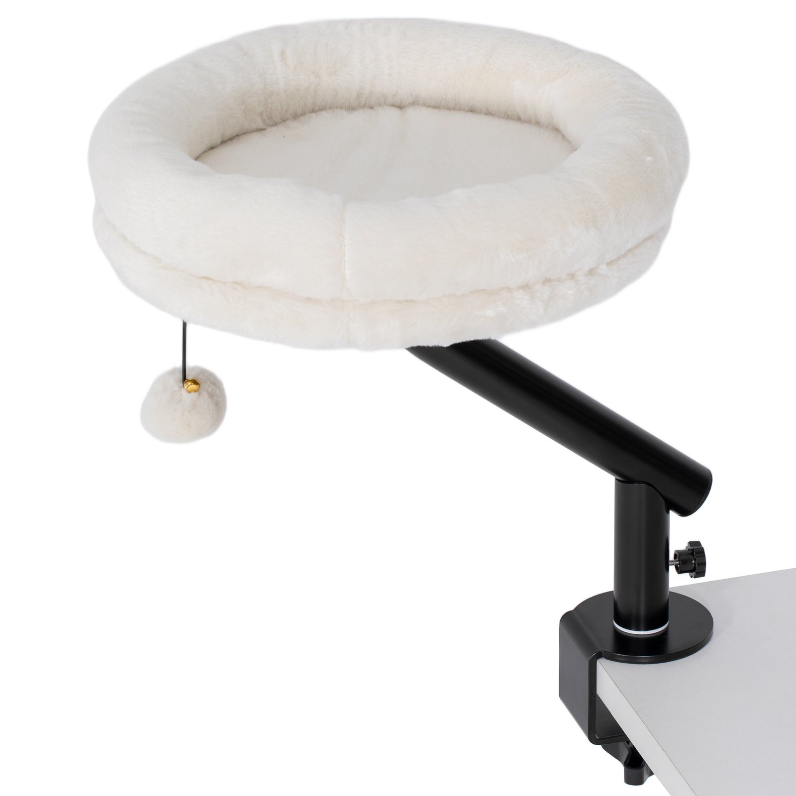 Cat Desk Bed, Cat Hammock 360° Rotatable Adjustable for Window, Table, Work, Cream White
