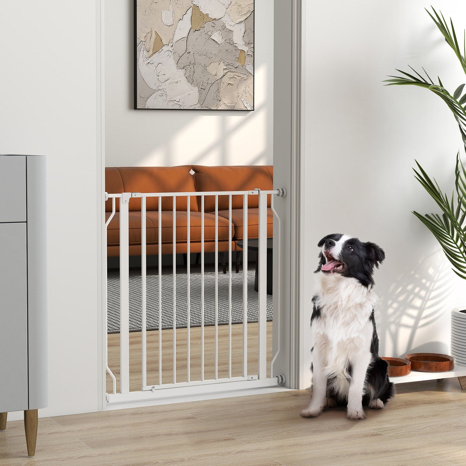 Extra Wide Dog Gate, with Door Pressure, for Doorways, Hallways, Staircases - White