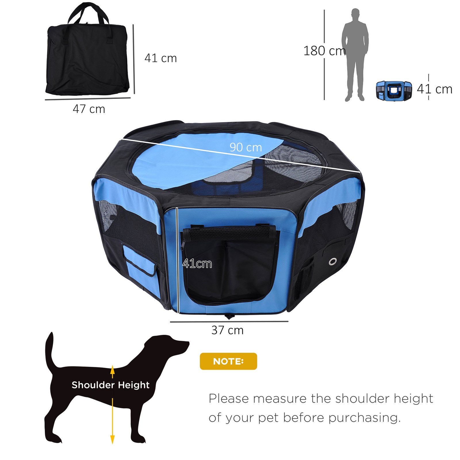 600D Oxford Soft Fabric Kennel, Portable Lightweight Cat Dog Playpen, Foldable Pet Puppy Rabbit Guinea Pig Pen Run Dia 90 x 41H cm Indoor & Outdoor Blue
