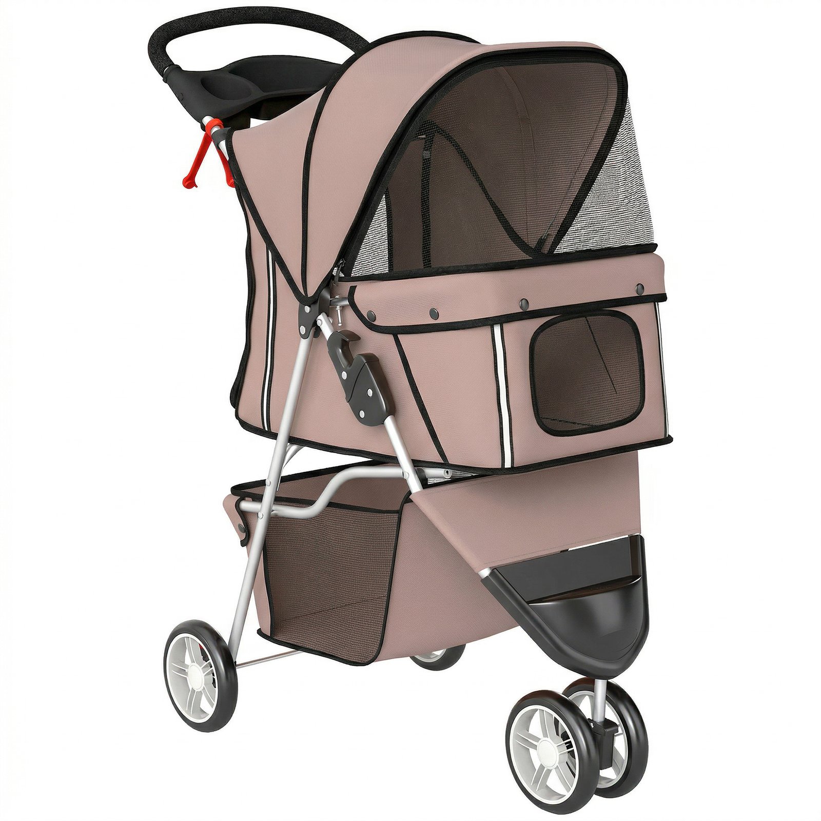 Dog Stroller, 3 Wheels Foldable Pet Stroller with Adjustable Canopy, Storage Basket for Small Mini Breeds, Coffee