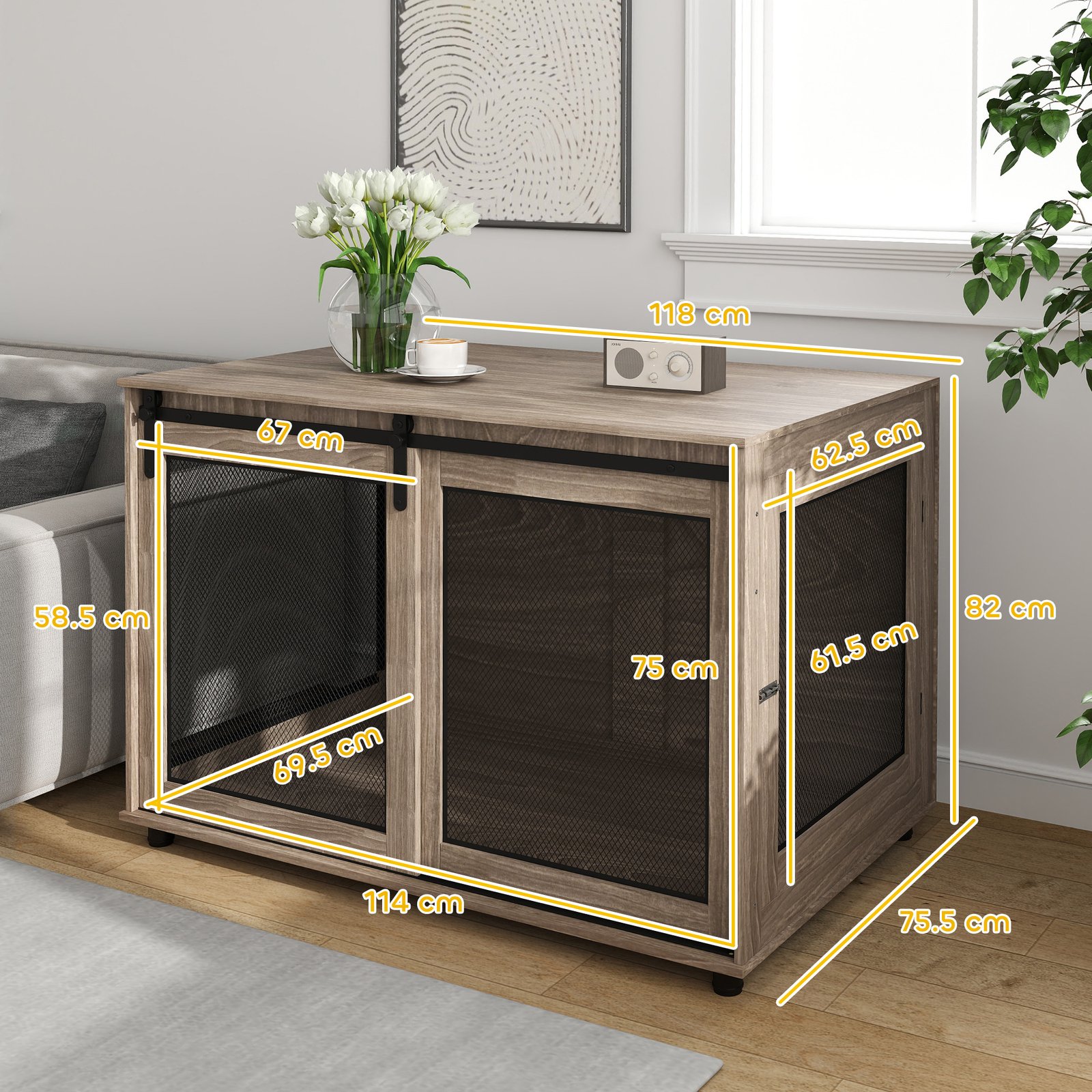 Dog Crate Furniture with Sliding Door for XL Dogs, Brown