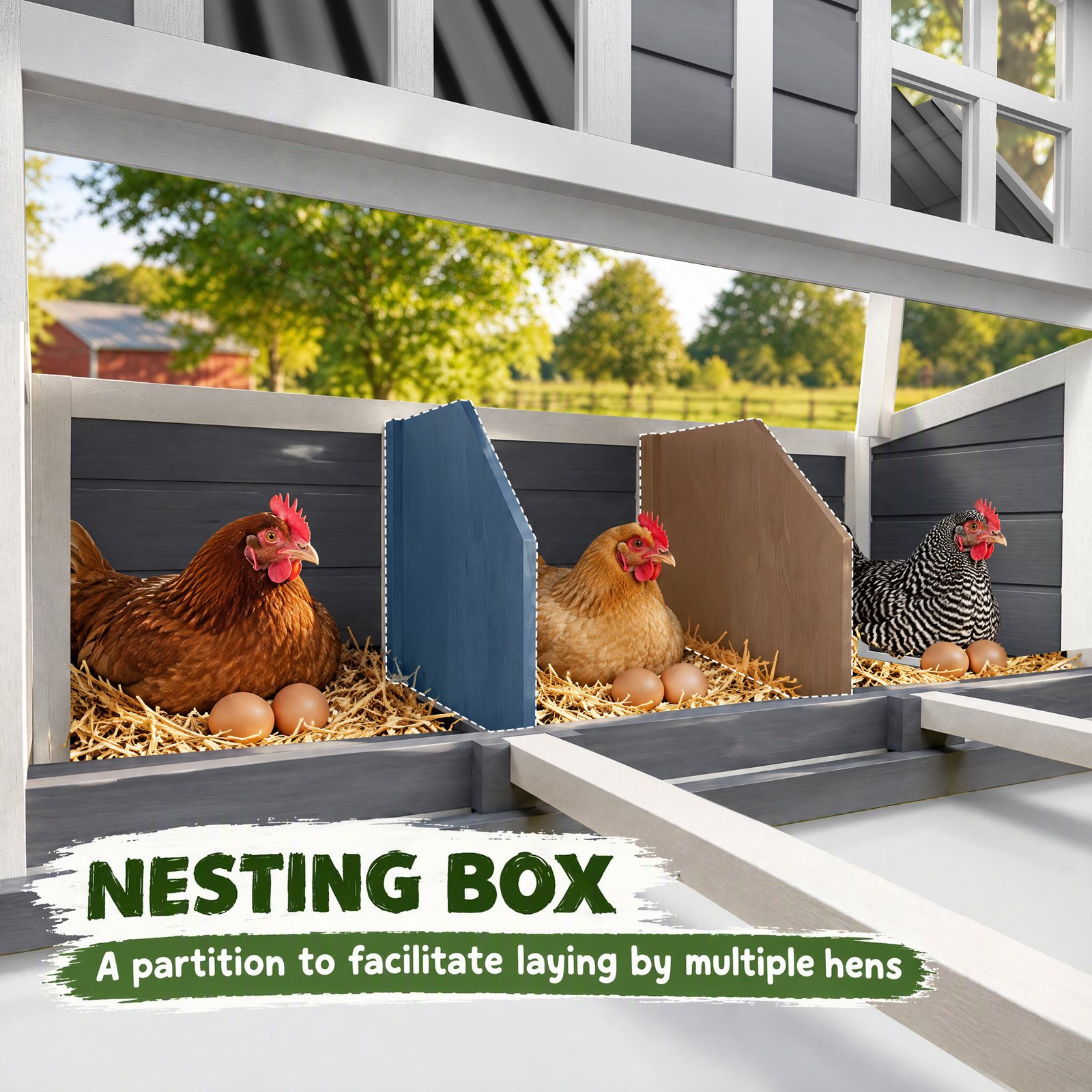 Wooden Chicken Coop with Nesting Box, Slide-Out Tray, Perches, for 2-4 Chickens, 100 x 86 x 100cm