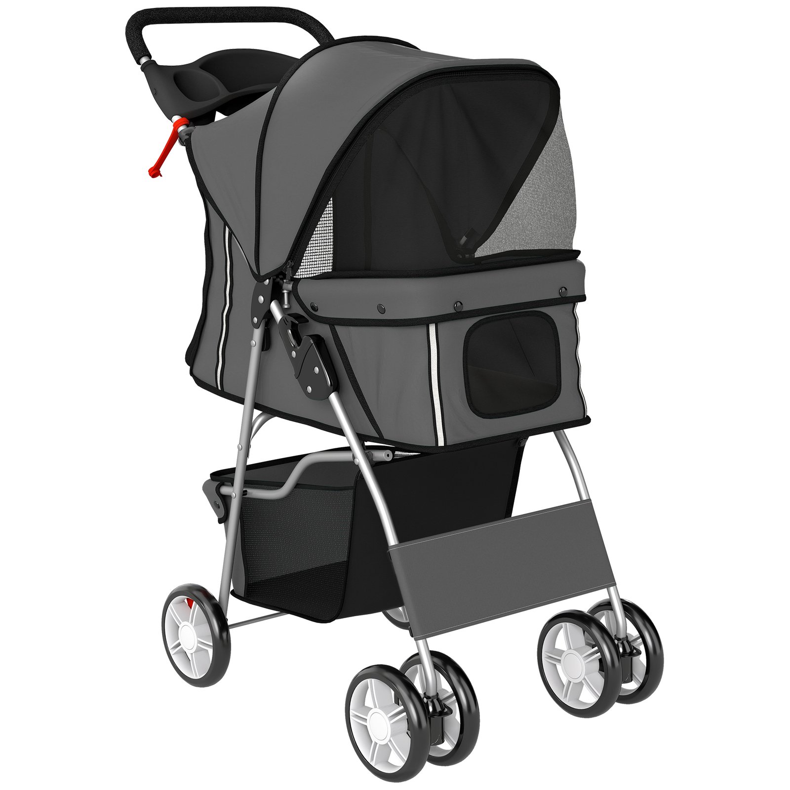 Dog Pram, Pet Stroller with Reflective Strips, Foldable Cat Stroller with 360° Swivel Wheels, Dark Grey