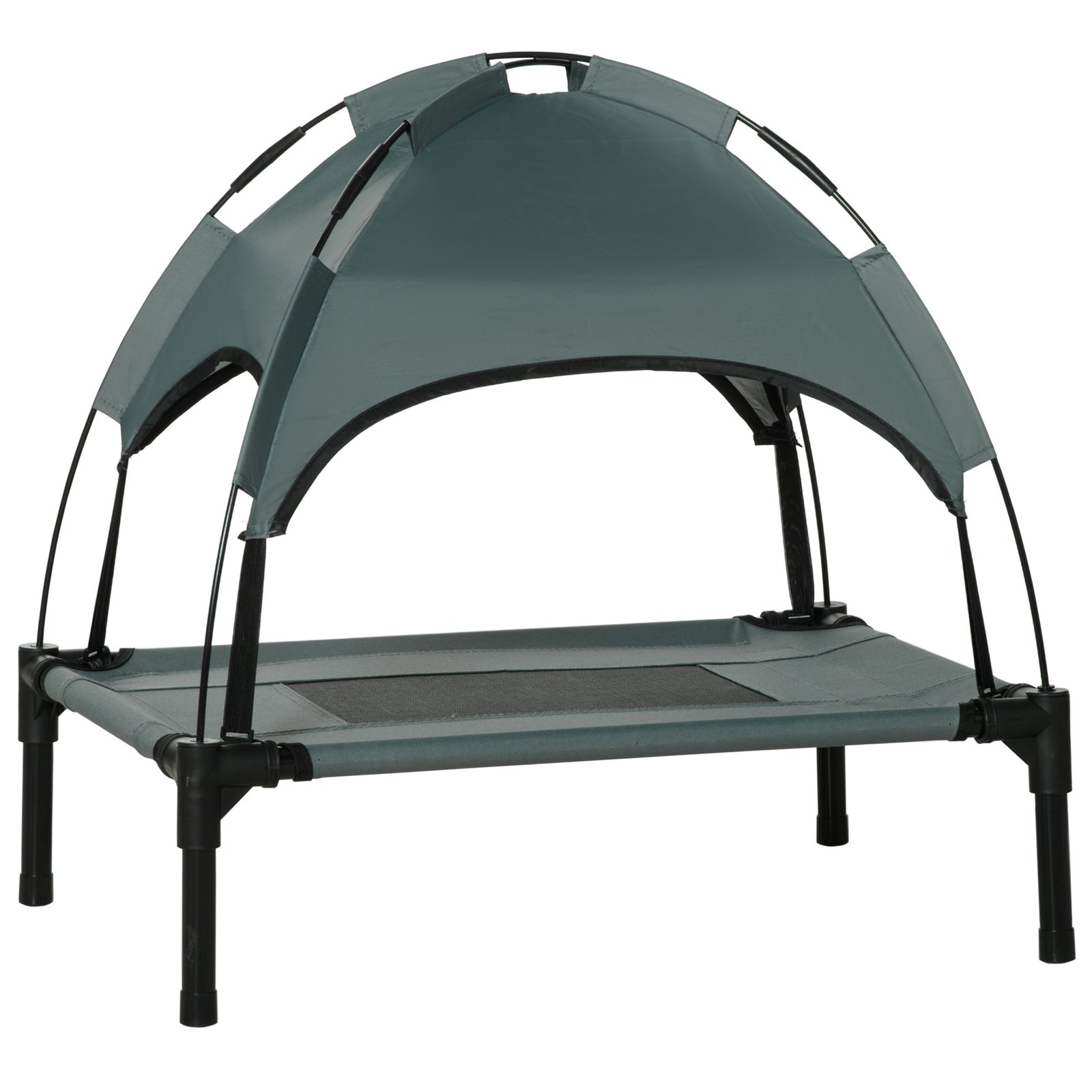 Outdoor Dog Bed with Removable Canopy, Portable Raised Dog Bed for Camping, Garden & Beach, Water-Resistant UV-Protection Mesh Pet Cot Sun Lounger, for Small Pets, 61 x 46 x 62 cm, Grey