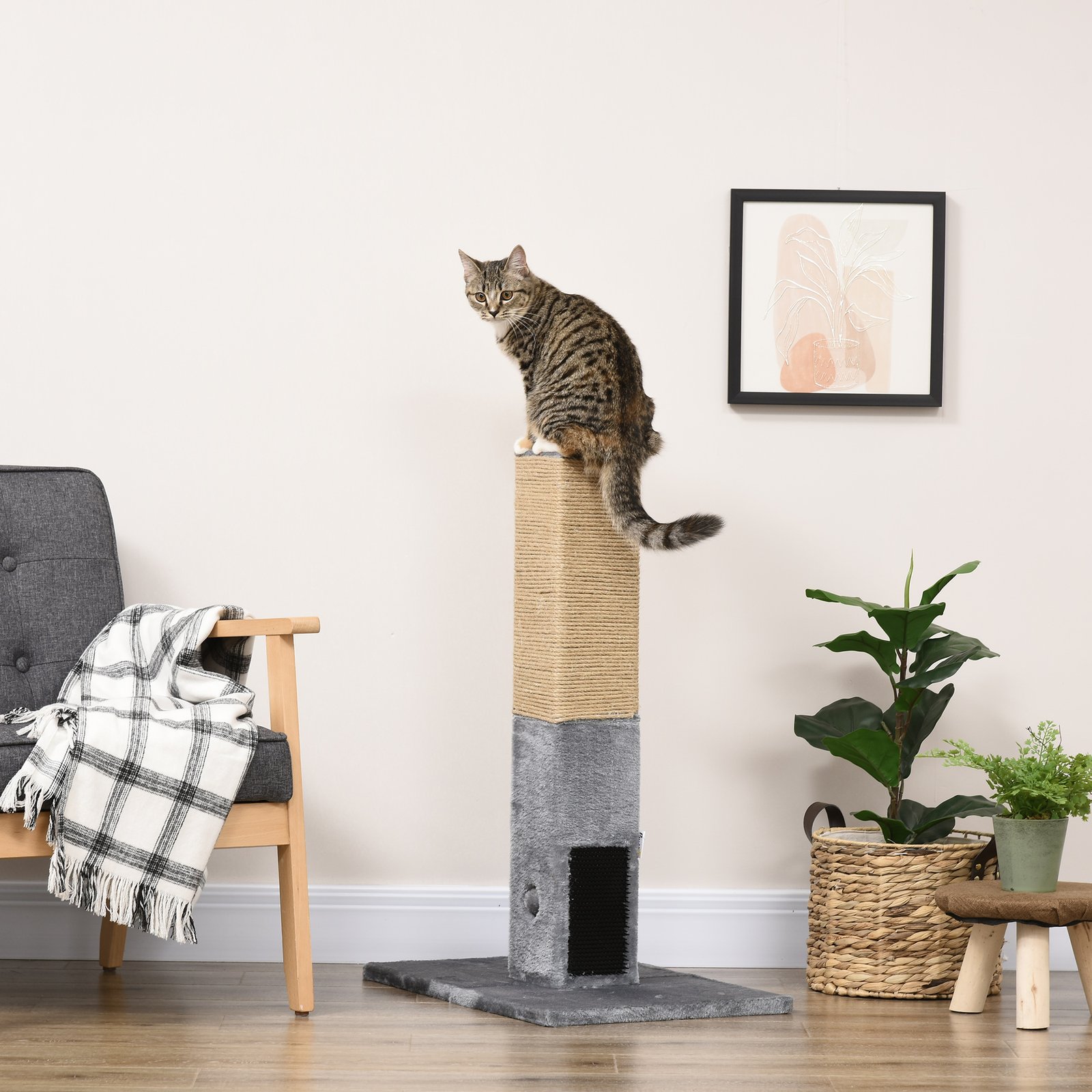 Cat Tree Scratching Post for Indoor Cats 79cm Jute Scratcher Climber w/ Carpet Base Dangling Toy – Grey - Image 7