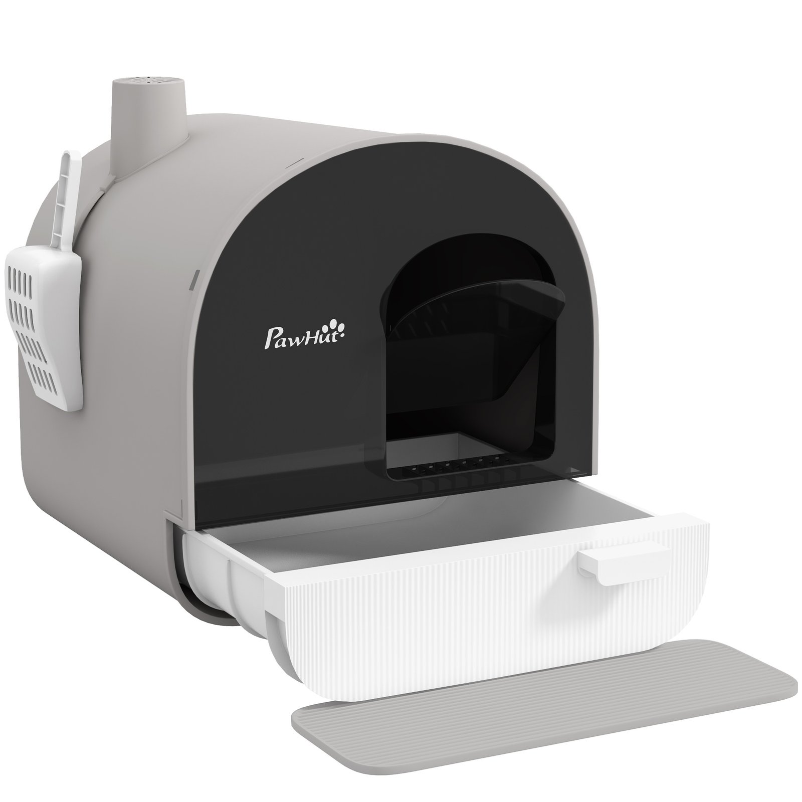 Hooded Cat Litter Box, Kitten Litter Tray, with Lid, Scoop, Filter, Flap Door, Light Grey