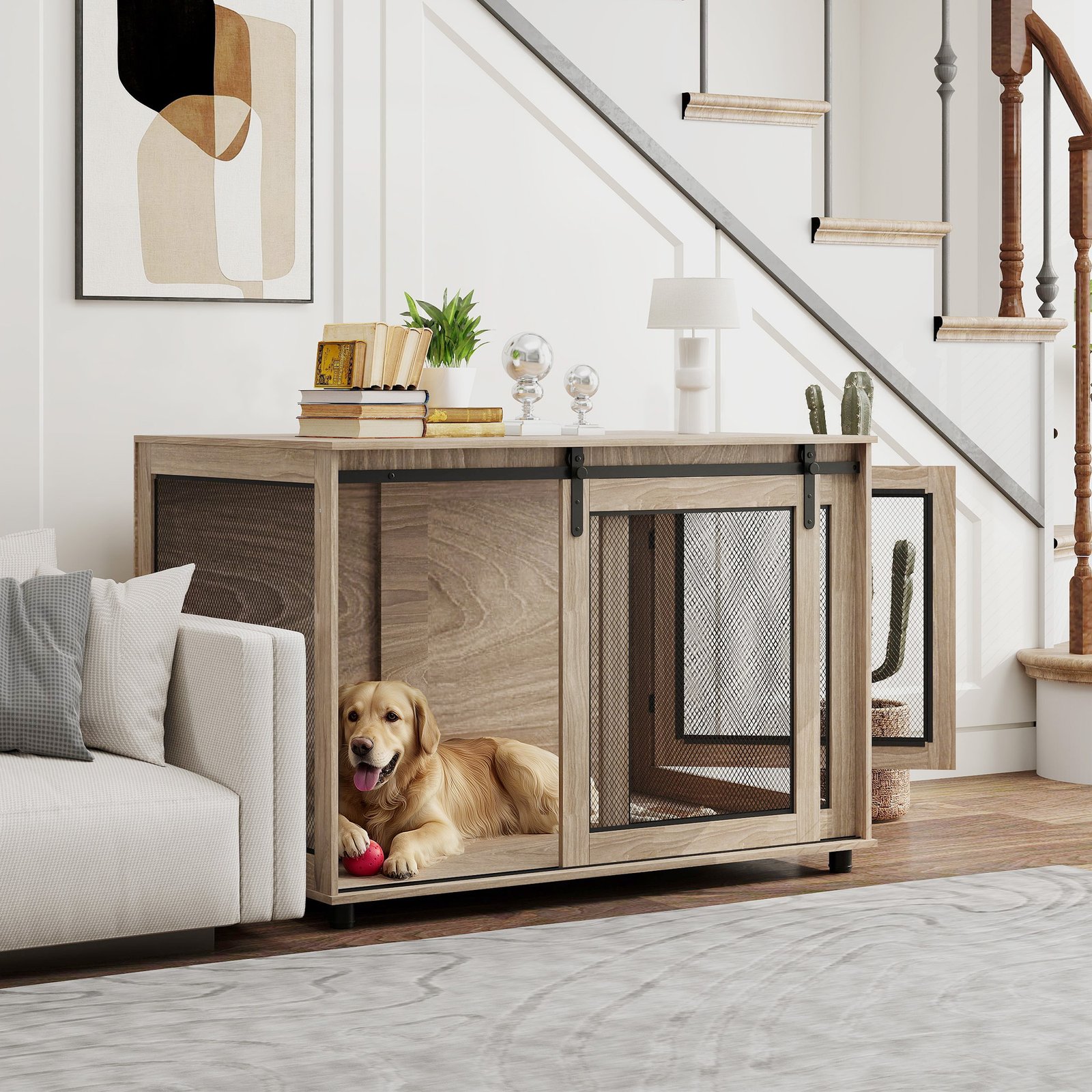 Dog Crate Furniture with Sliding Door for XL Dogs, Brown