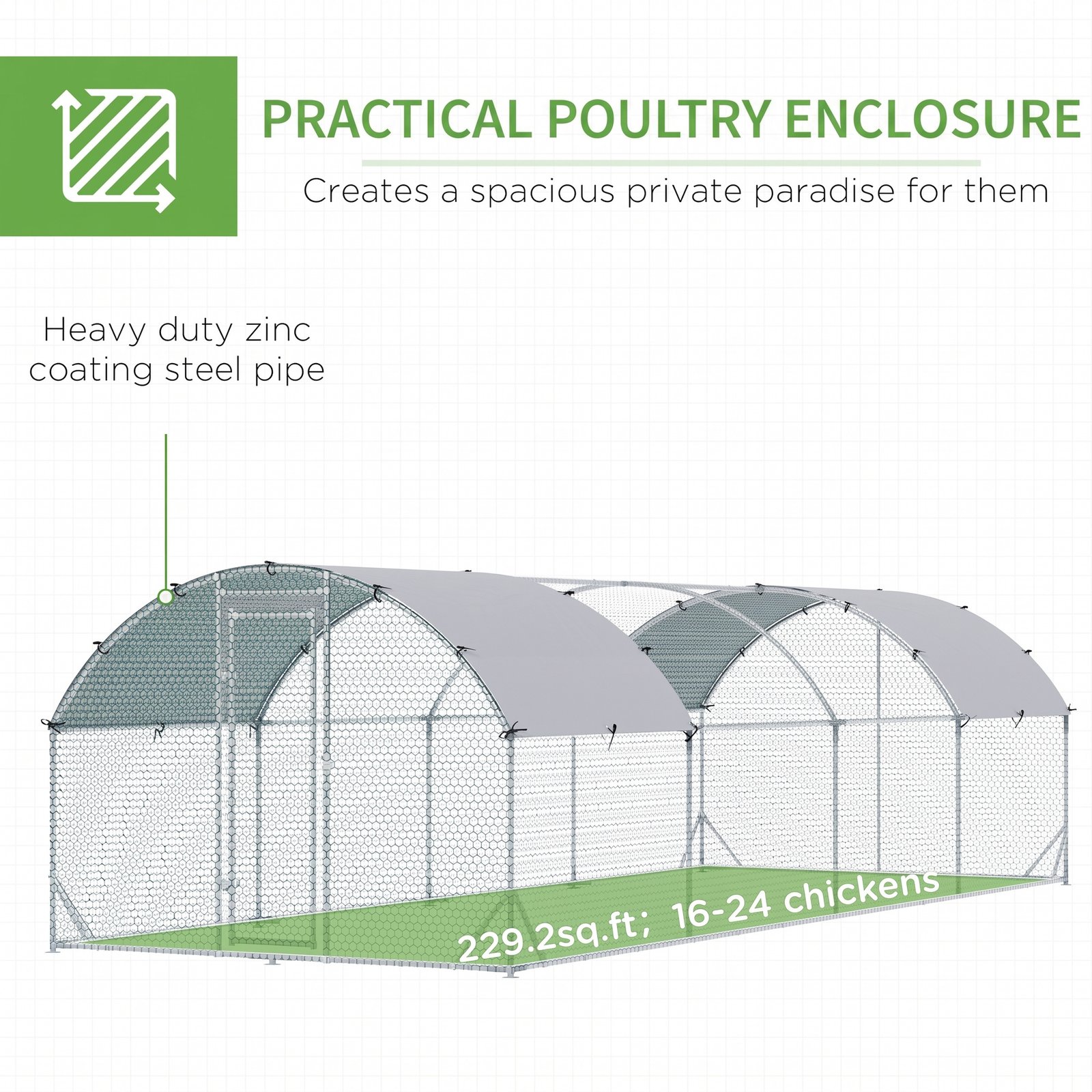 Walk In Chicken Run Galvanised Chicken Coop Hen Poultry House Cage Pet Playpen Garden with Water-Resist Covers