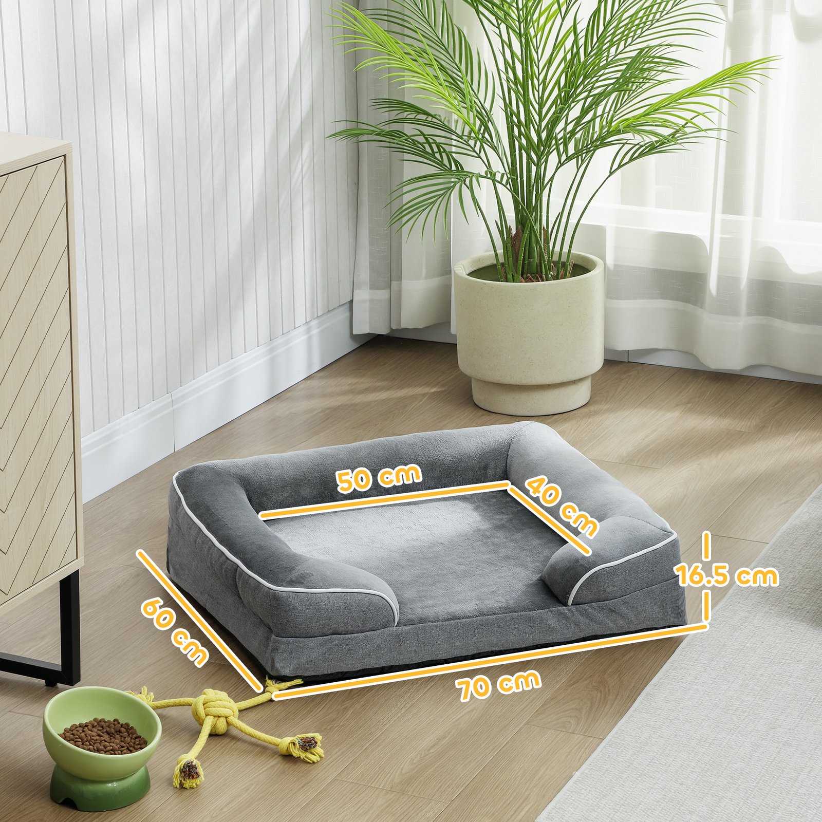 Dog Sofa Bed, Washable Pet Bed with Removable Cover and Non-Slip Bottom for Cats and Small Dogs, Grey