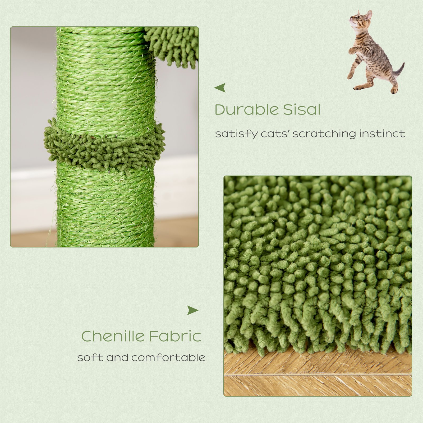 Cactus Cat Tree Tower for Indoor Cats Sisal Scratching Post with Hammock Bed Dangling Ball 40 x 40 x 96 cm