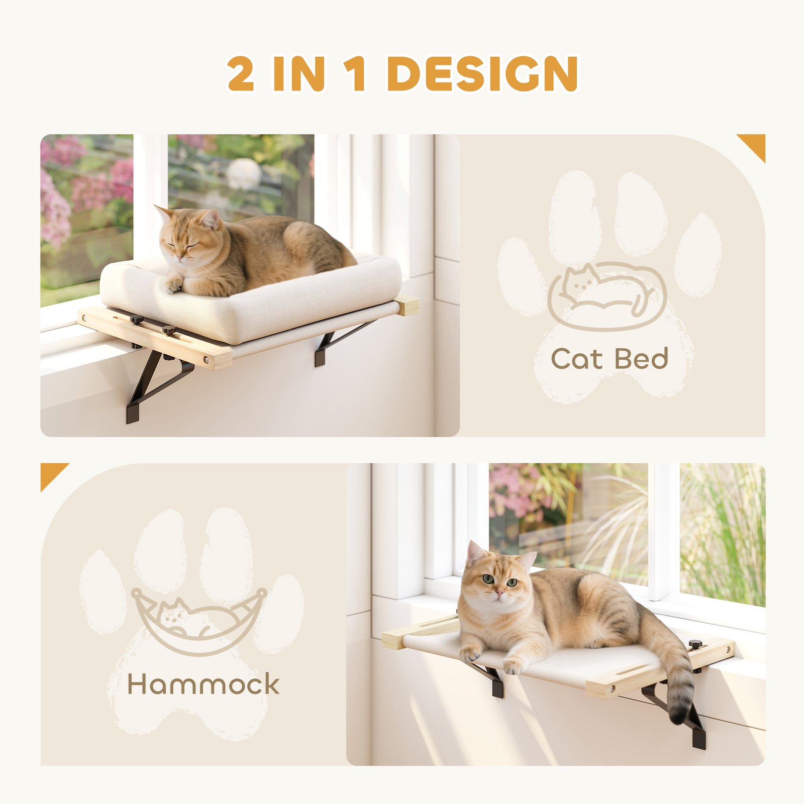 Cat Radiator Bed, Adjustable Hanging Cat Hammock with Removable and Washable Cushion for Indoor Cats, Cream White - Image 5