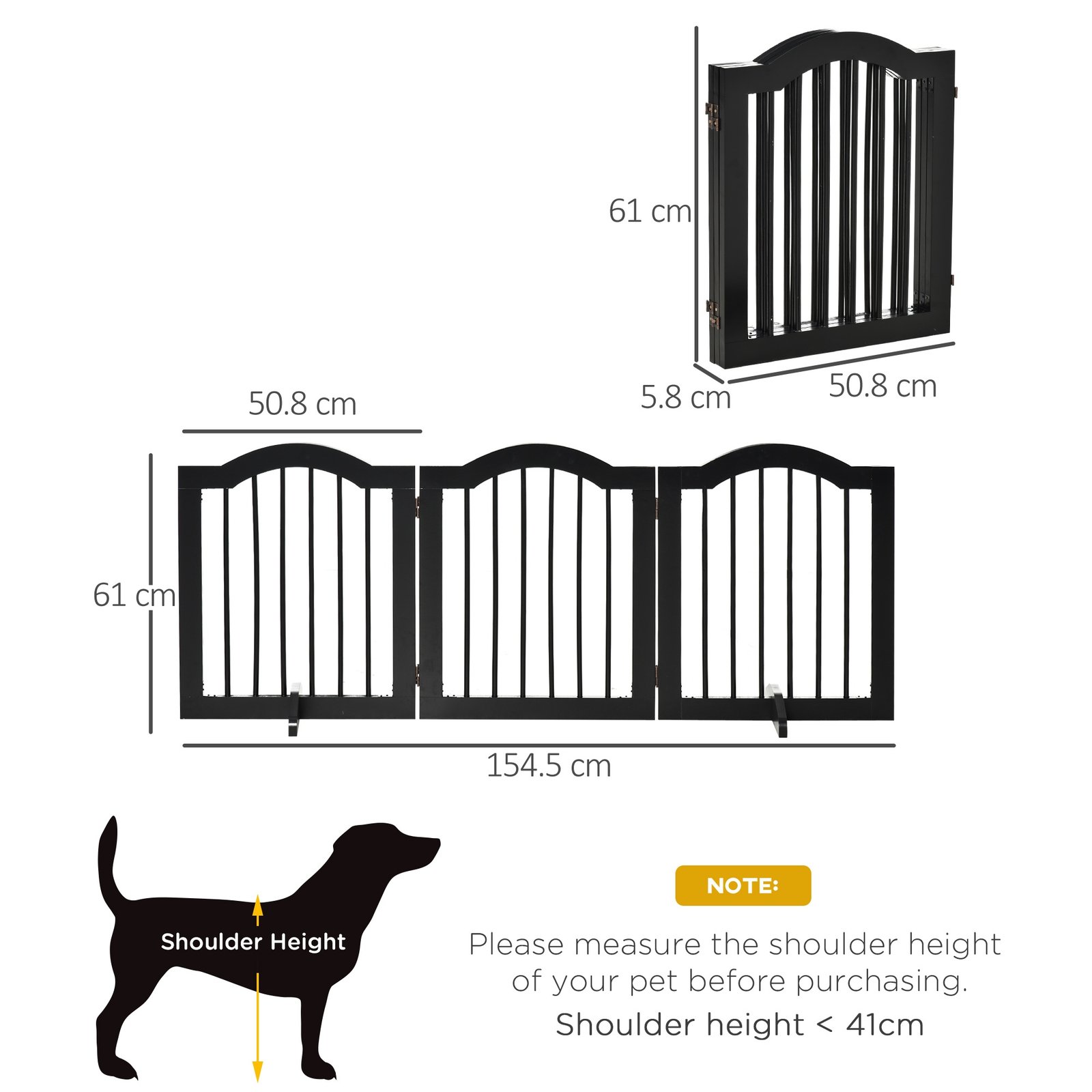 Freestanding Dog Gate Wooden Stair Gate for Dogs with Support Feet Foldable Pet Fence Safety Barrier for the House Doorway Stairs Black